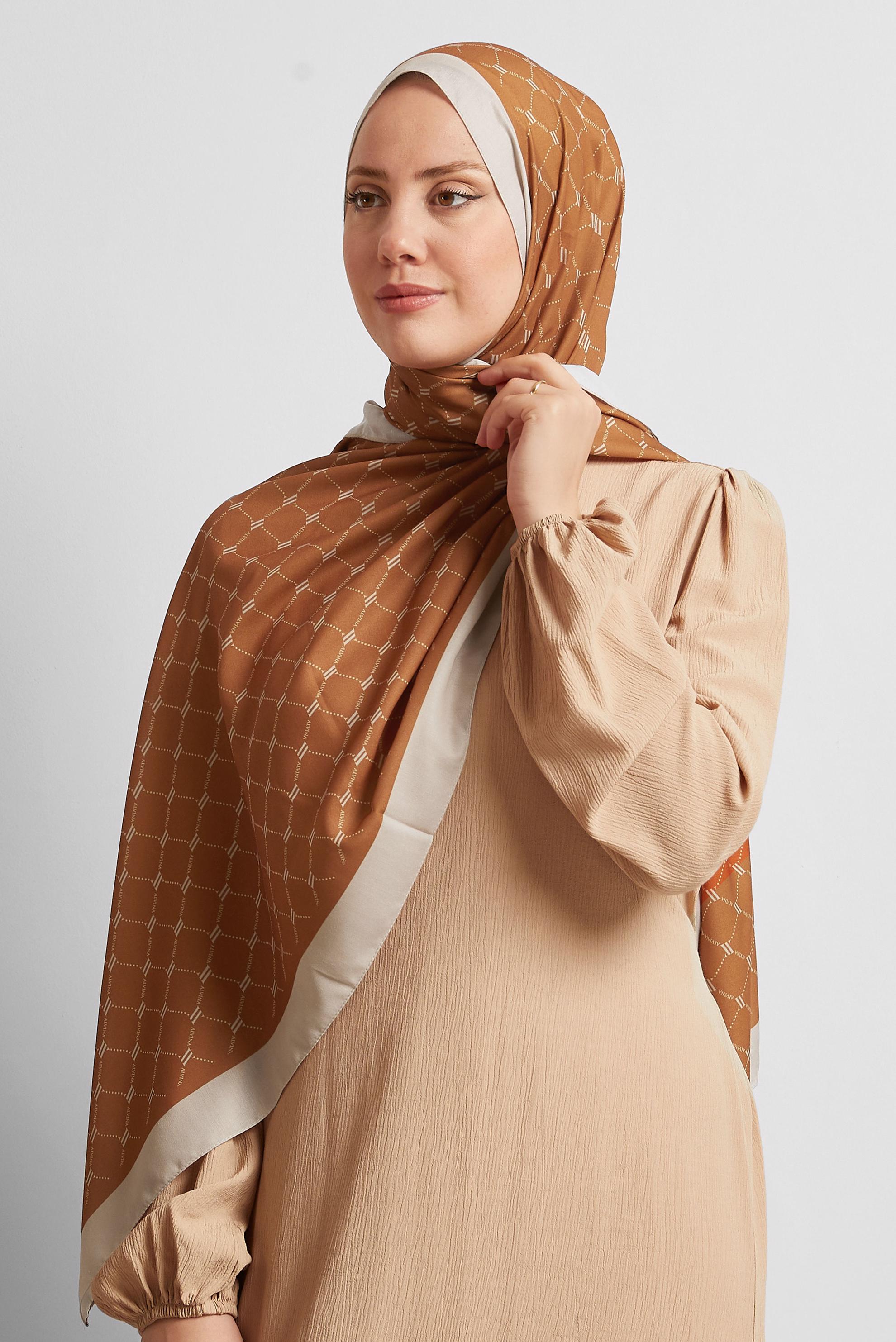 Tesettür giyim TURUNCU ALVİNA DESENLİ ŞAL 10281