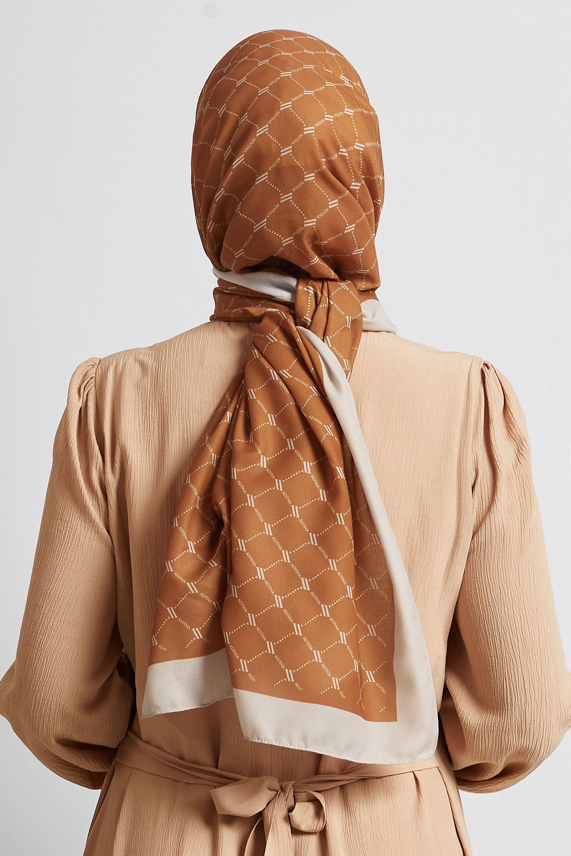 Tesettür giyim TURUNCU ALVİNA DESENLİ ŞAL 10281