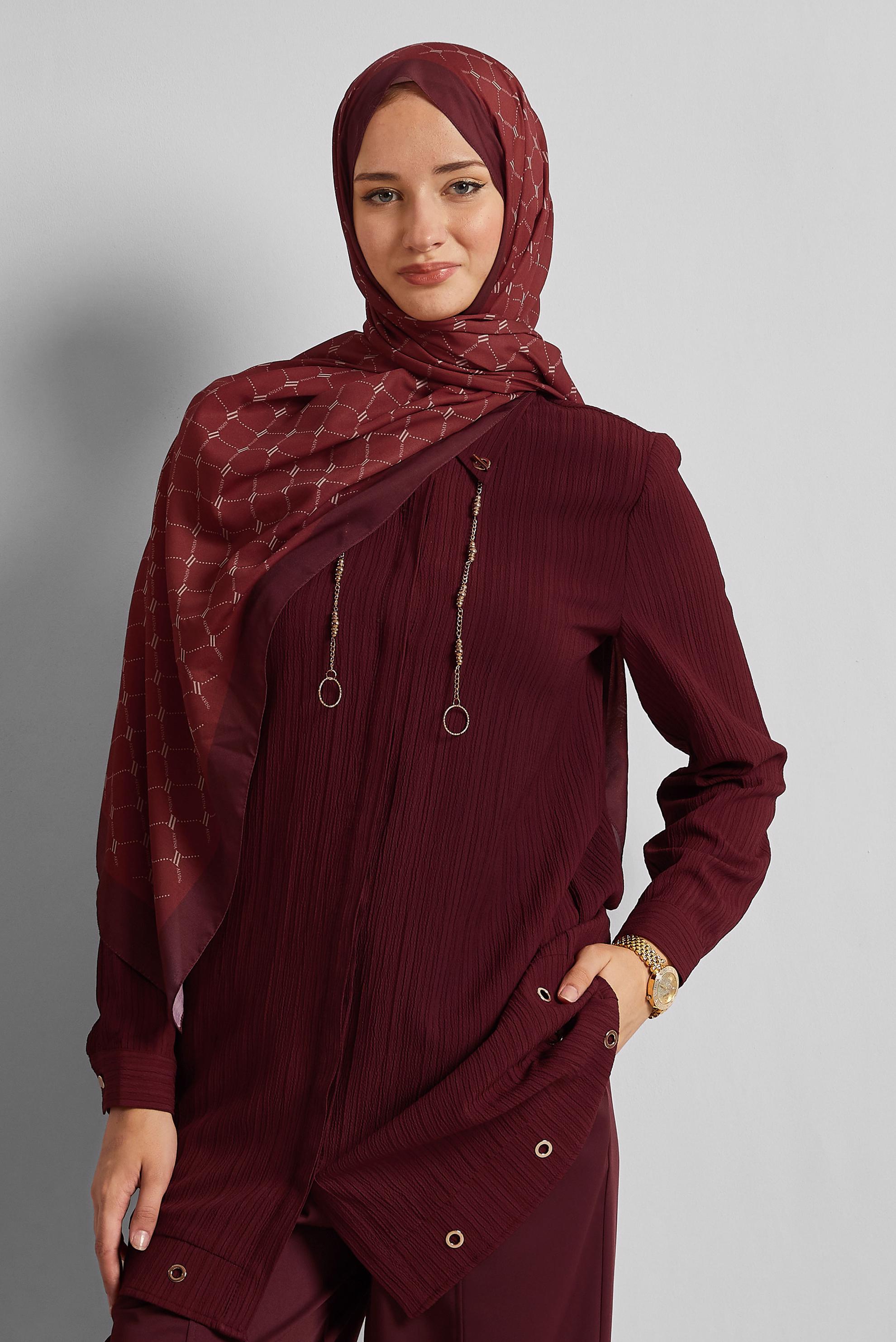 Tesettür giyim BORDO ALVİNA DESENLİ ŞAL 10281
