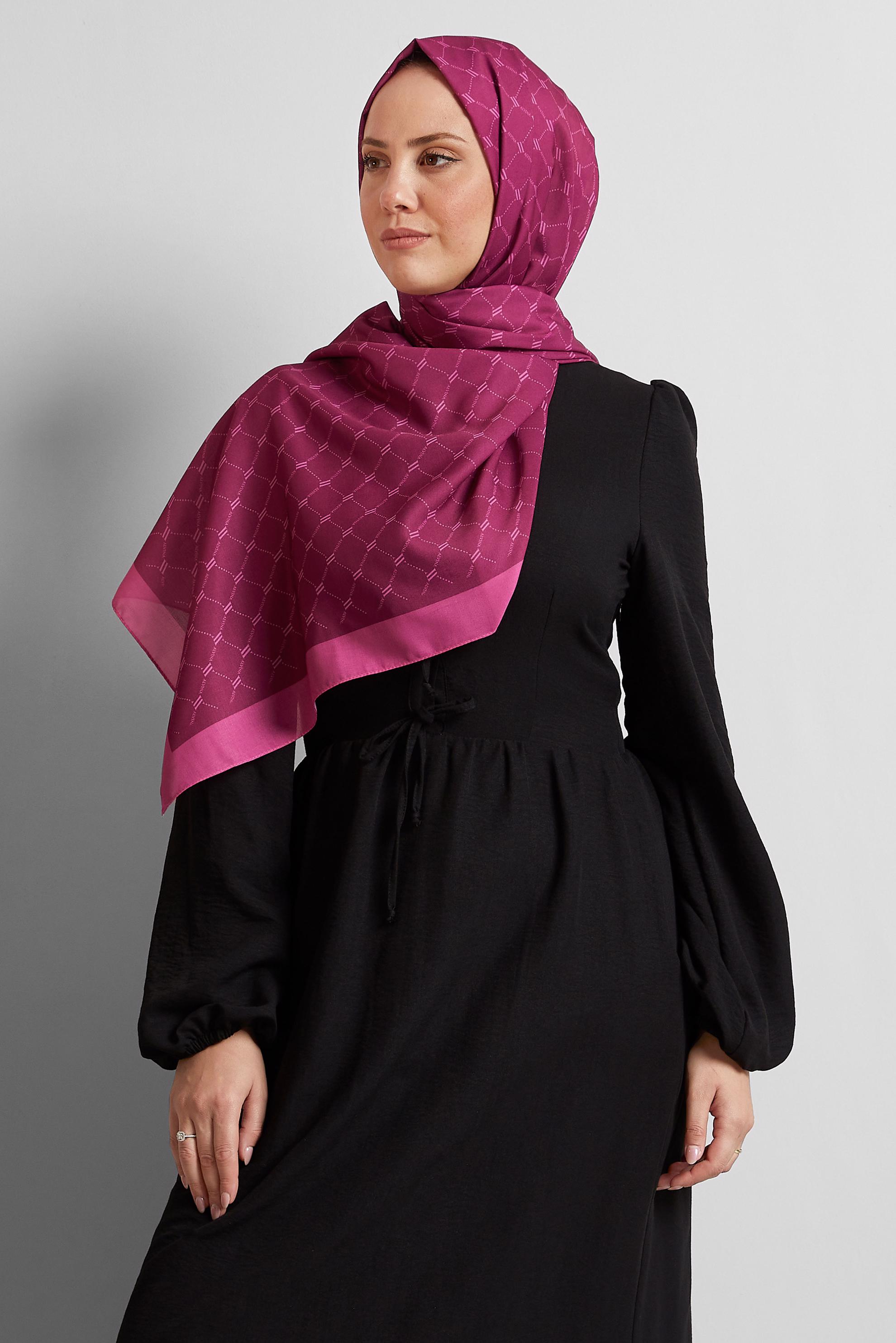 Tesettür giyim FUŞYA ALVİNA DESENLİ ŞAL 10281