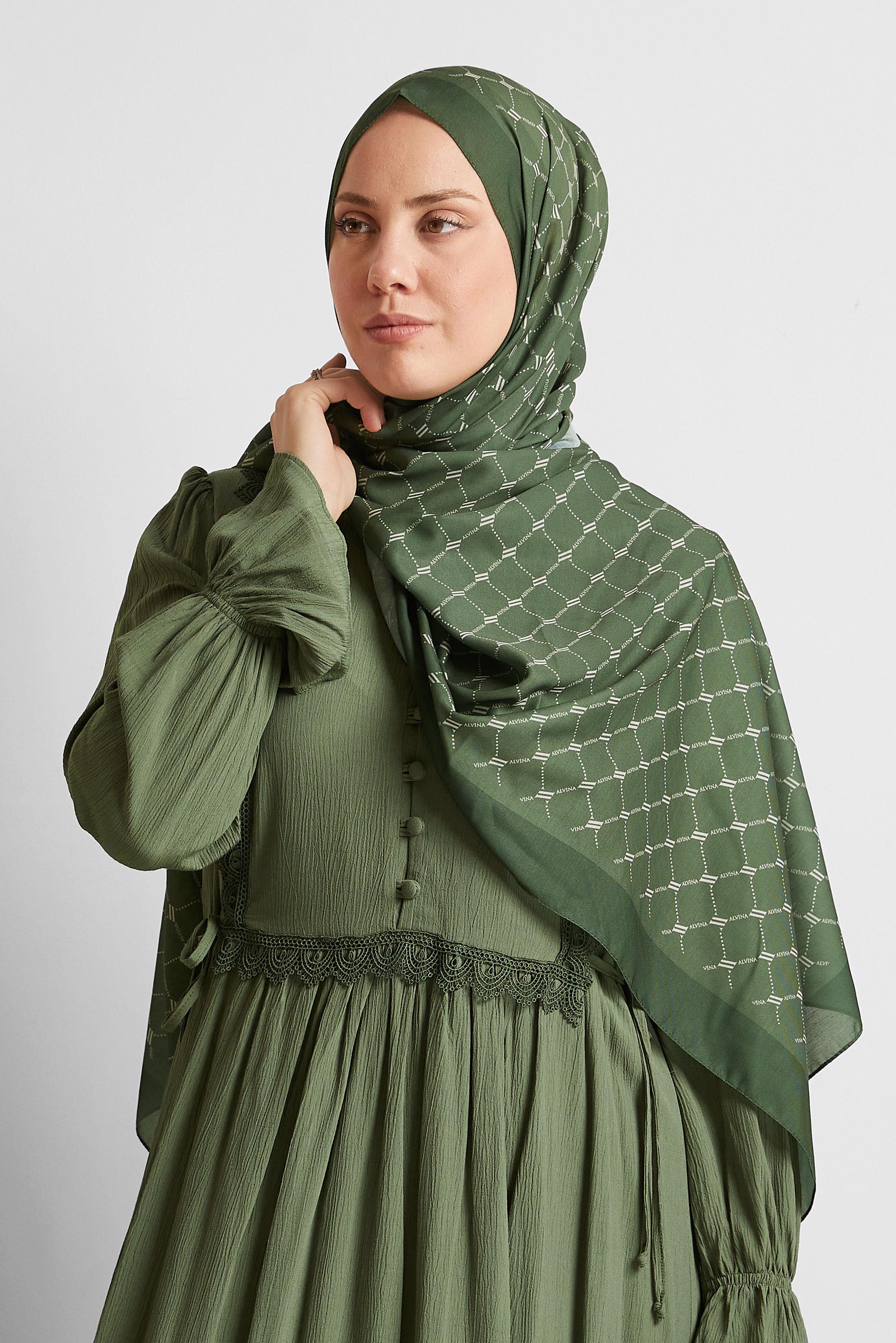 Tesettür giyim HAKİ ALVİNA DESENLİ ŞAL 10281