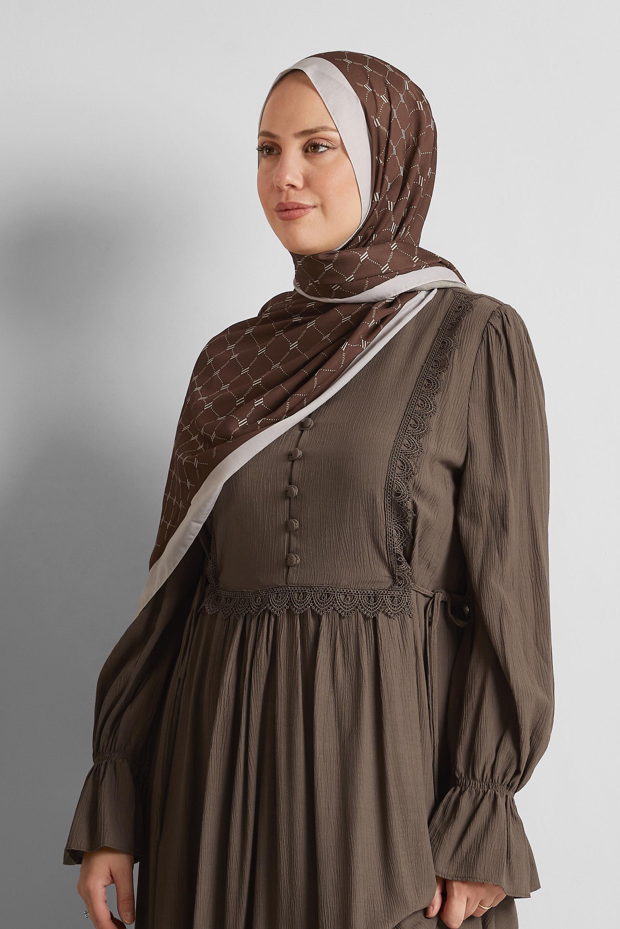 Tesettür giyim KAHVE ALVİNA DESENLİ ŞAL 10281