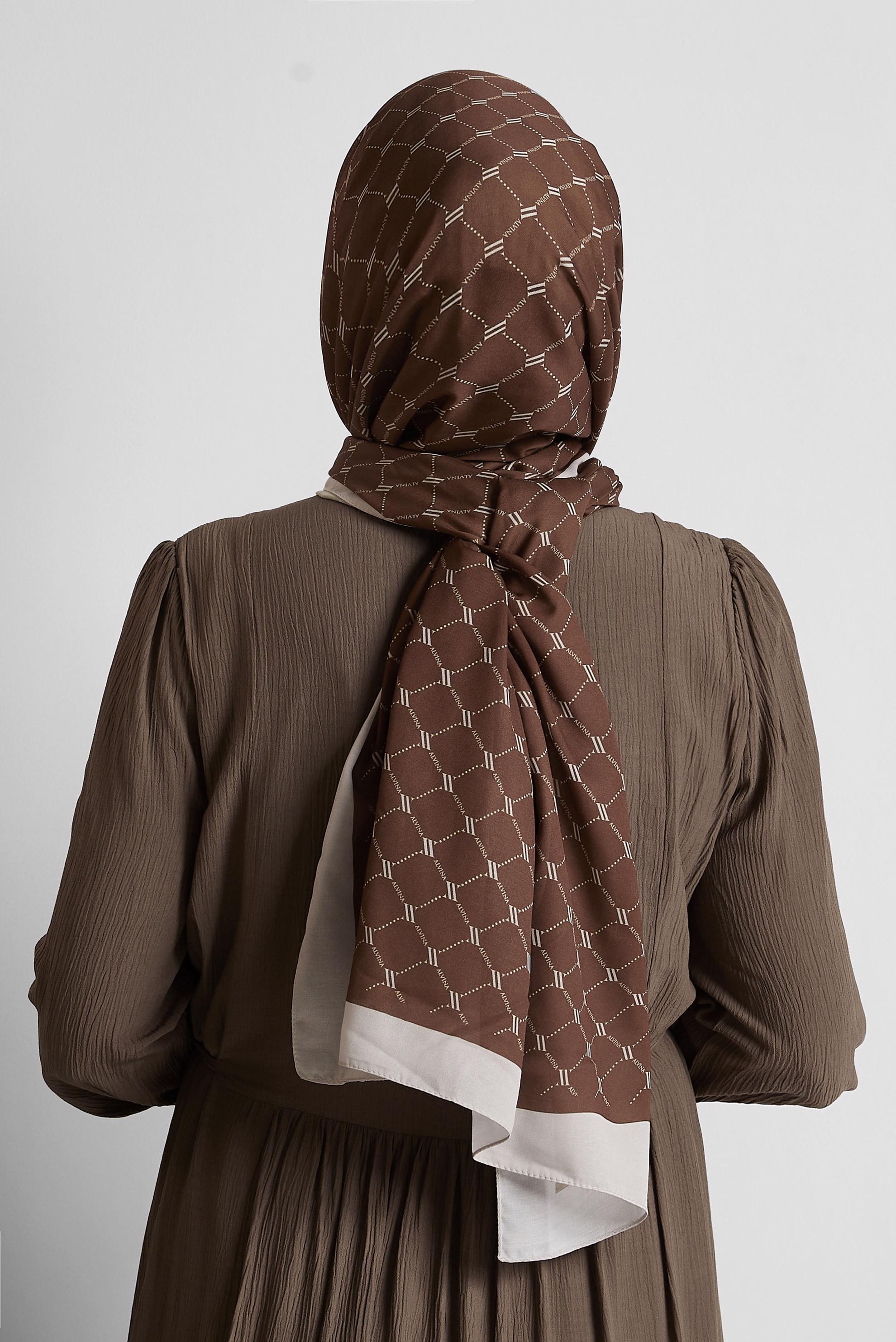 Tesettür giyim KAHVE ALVİNA DESENLİ ŞAL 10281