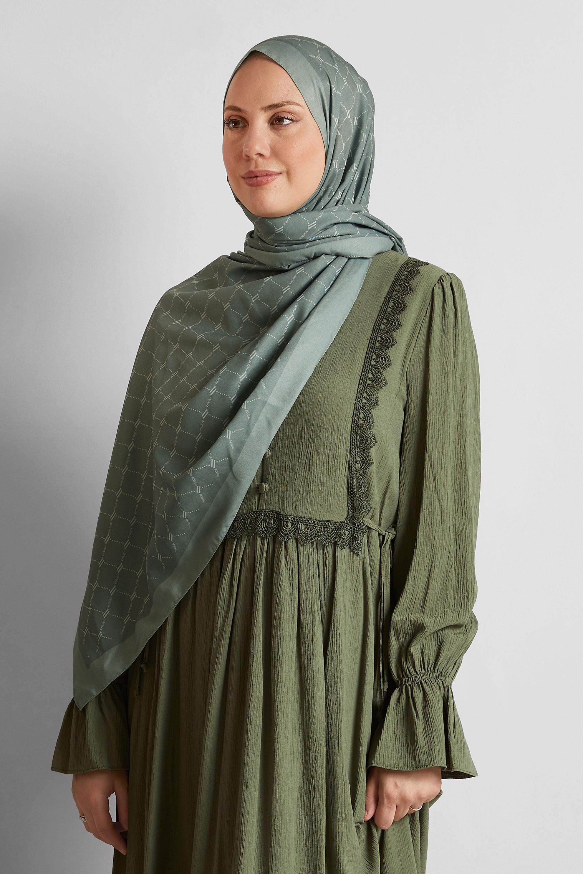Tesettür giyim YEŞİL ALVİNA DESENLİ ŞAL 10281