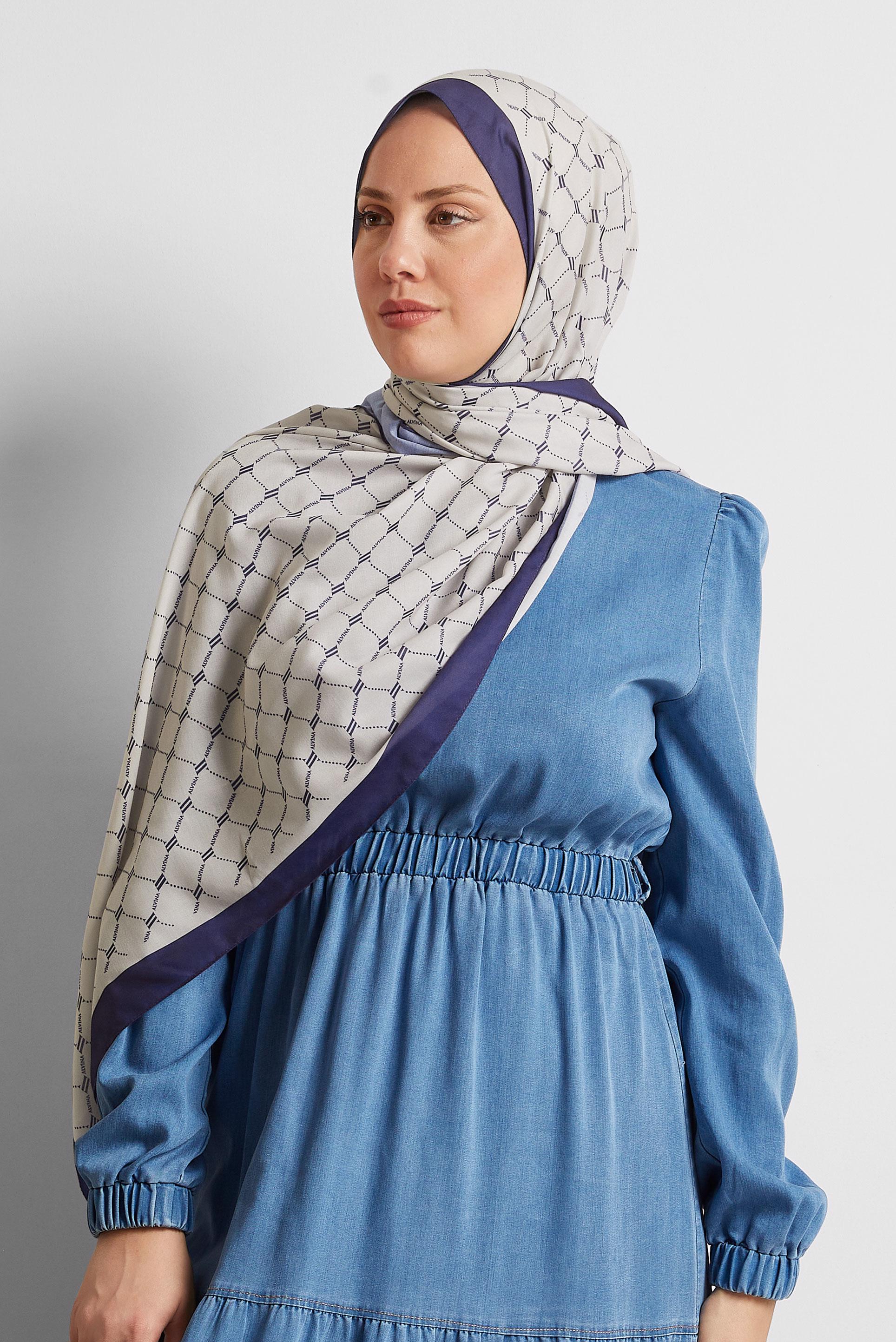 Tesettür giyim LACİVERT ALVİNA DESENLİ ŞAL 10281