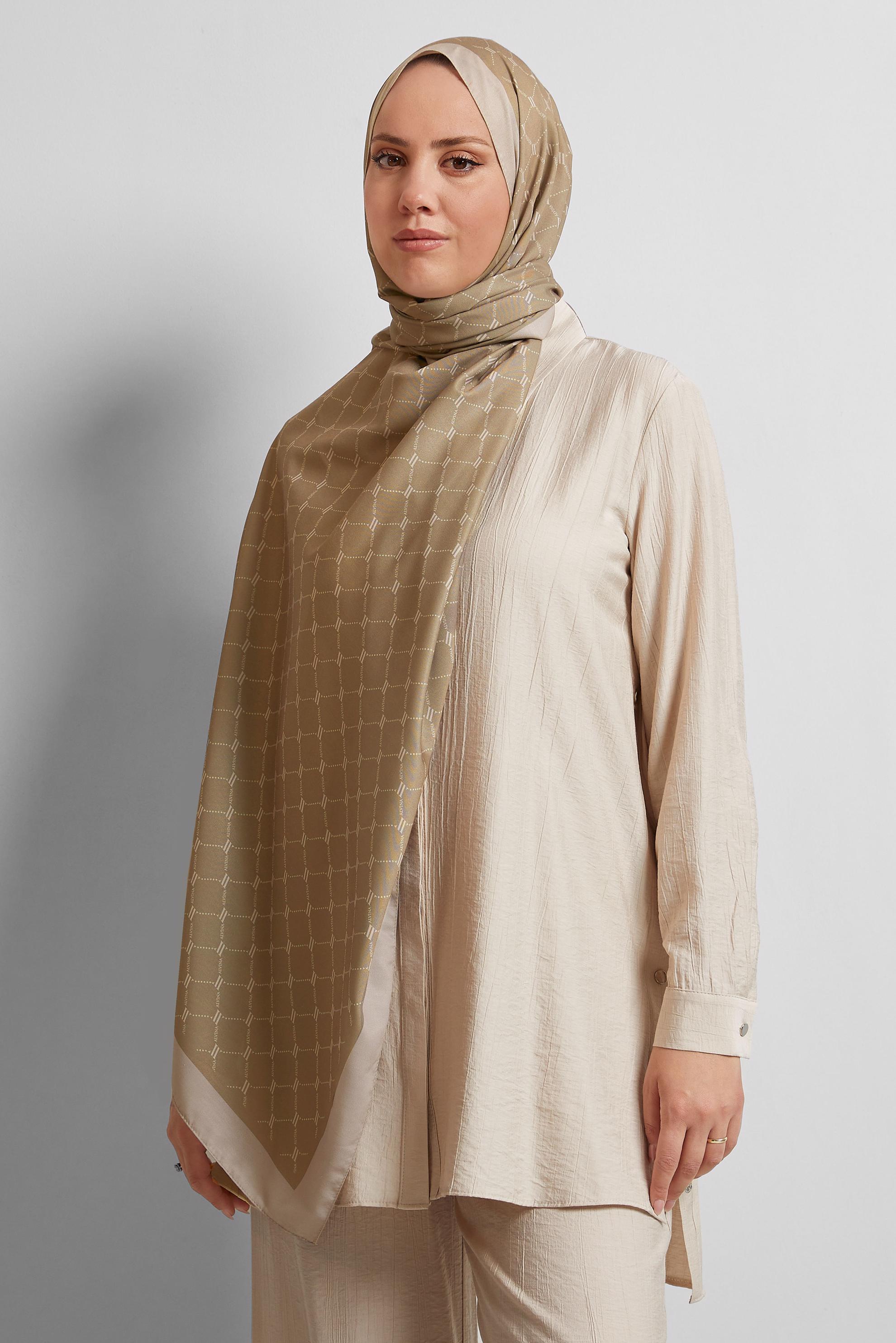 Tesettür giyim VİZON ALVİNA DESENLİ ŞAL 10281