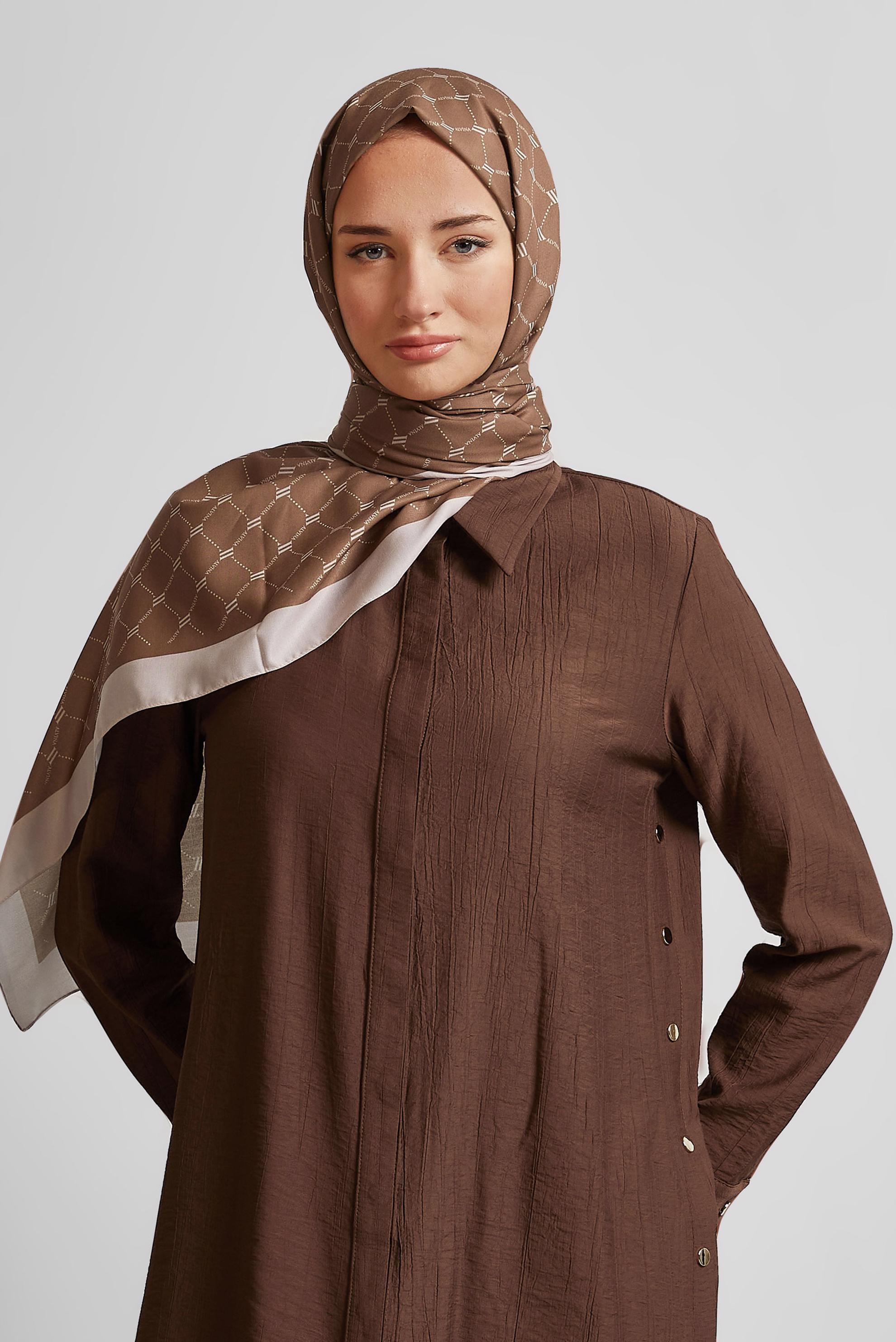 Tesettür giyim KAHVE ALVİNA DESENLİ ŞAL 10281