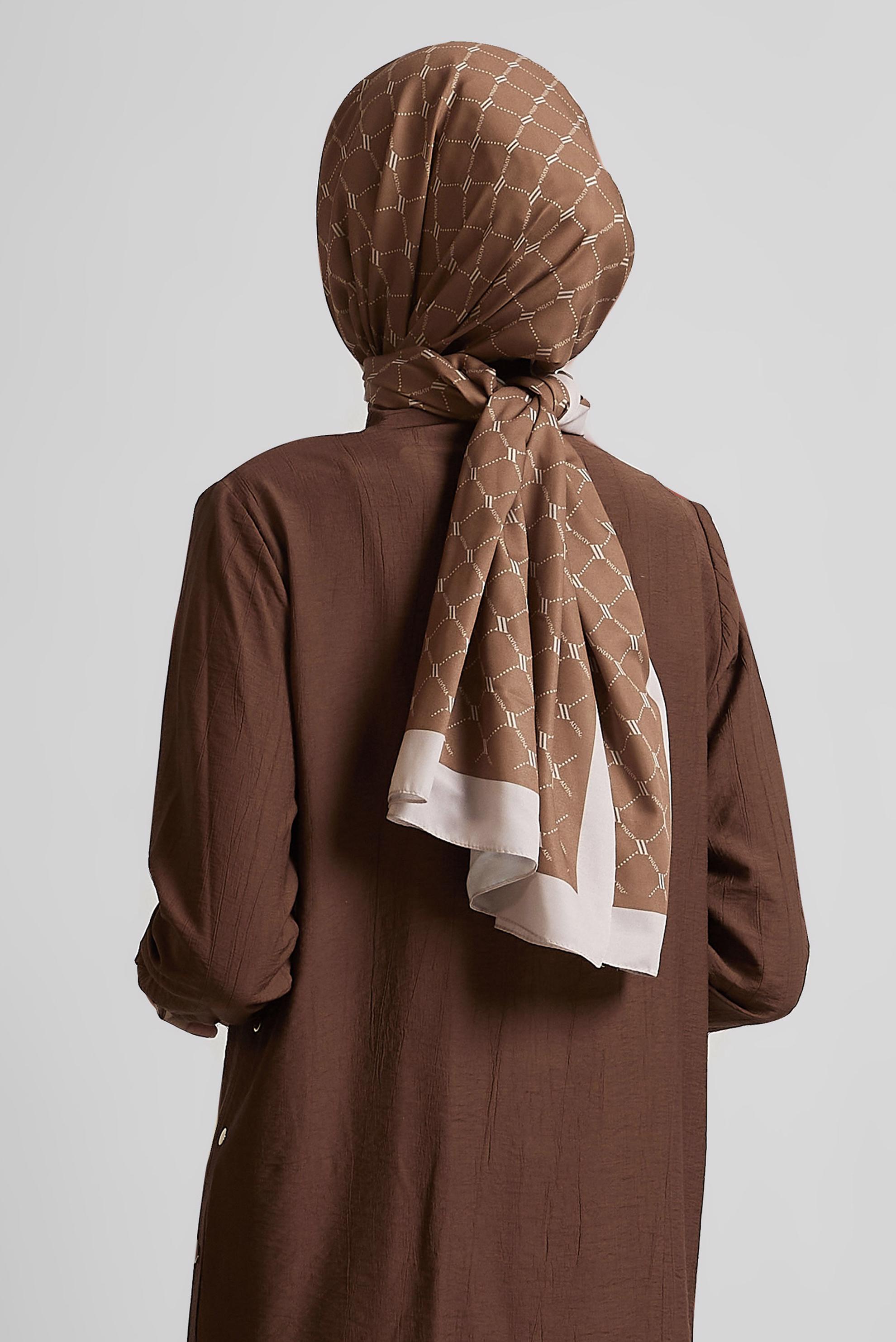 Tesettür giyim KAHVE ALVİNA DESENLİ ŞAL 10281