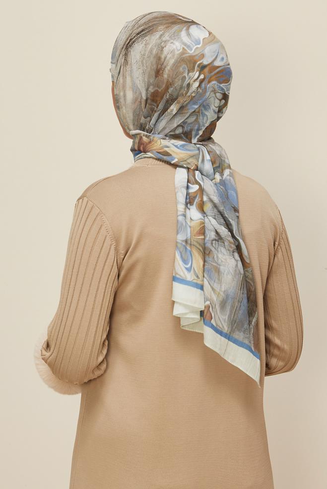 Tesettür giyim MAVİ ALVİNA DESENLİ KRAŞ ŞAL 3592 - ALVİNA