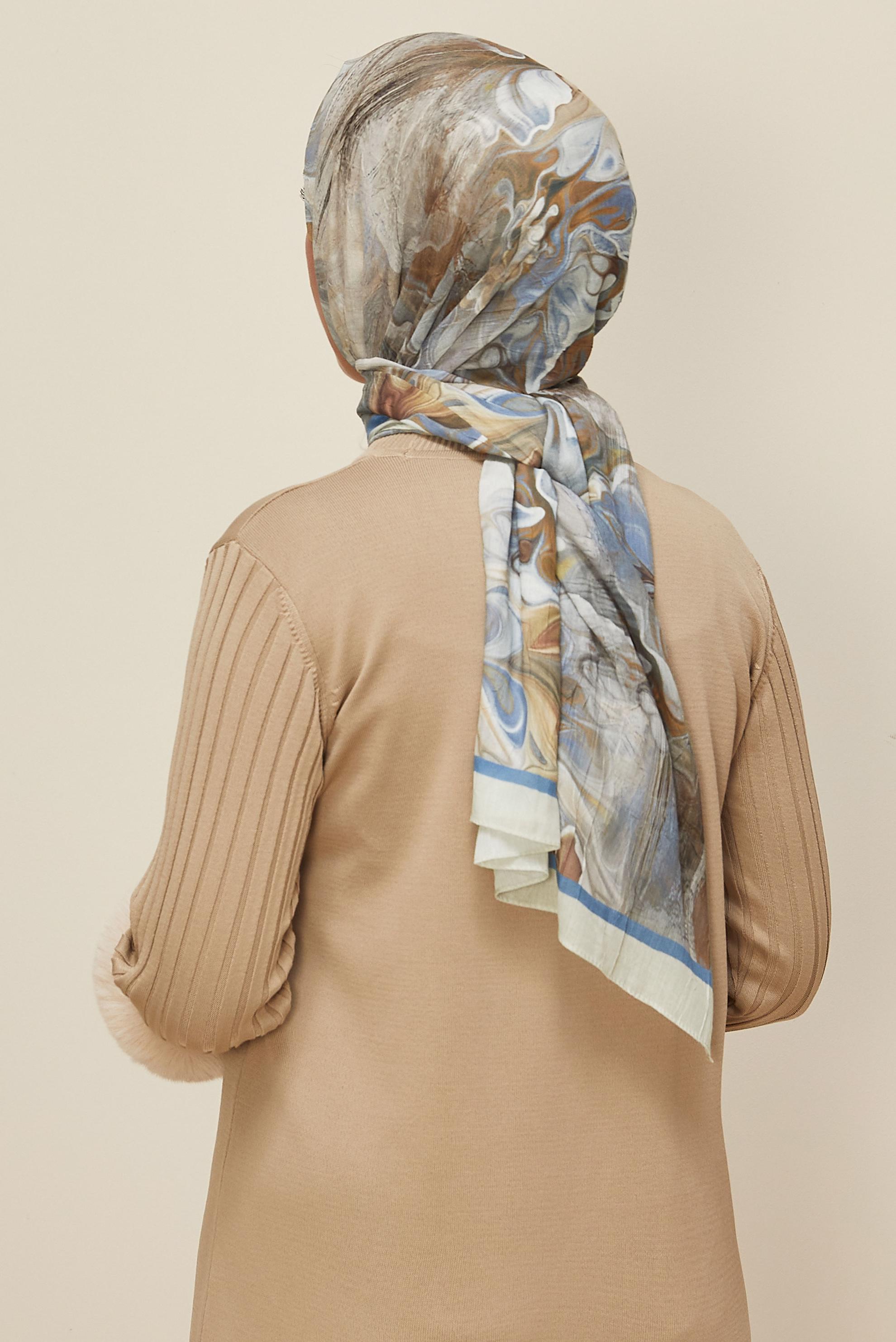 Tesettür giyim MAVİ ALVİNA DESENLİ KRAŞ ŞAL 3592