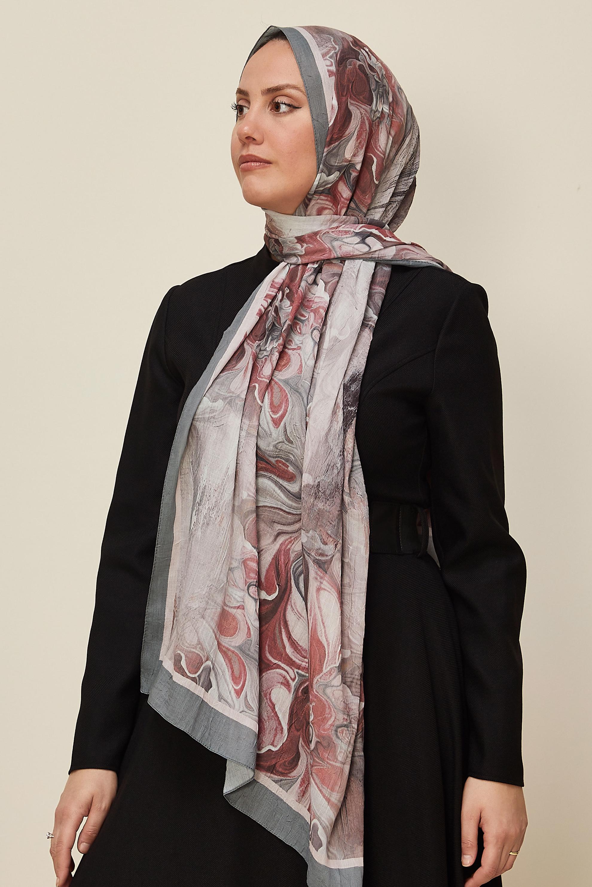Tesettür giyim GRİ ALVİNA DESENLİ KRAŞ ŞAL 3592