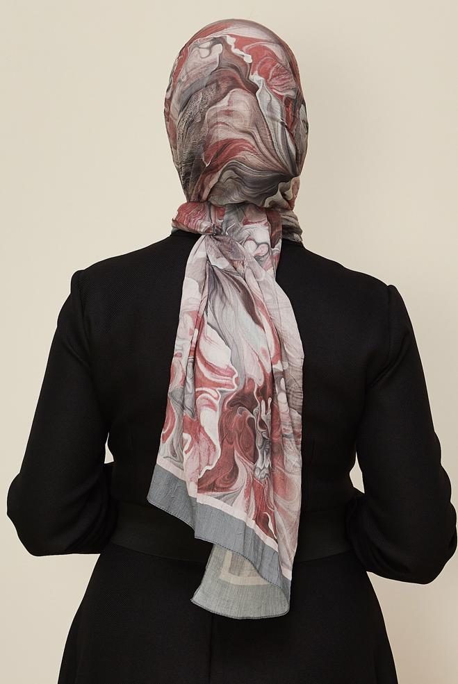 Tesettür giyim GRİ ALVİNA DESENLİ KRAŞ ŞAL 3592 - ALVİNA