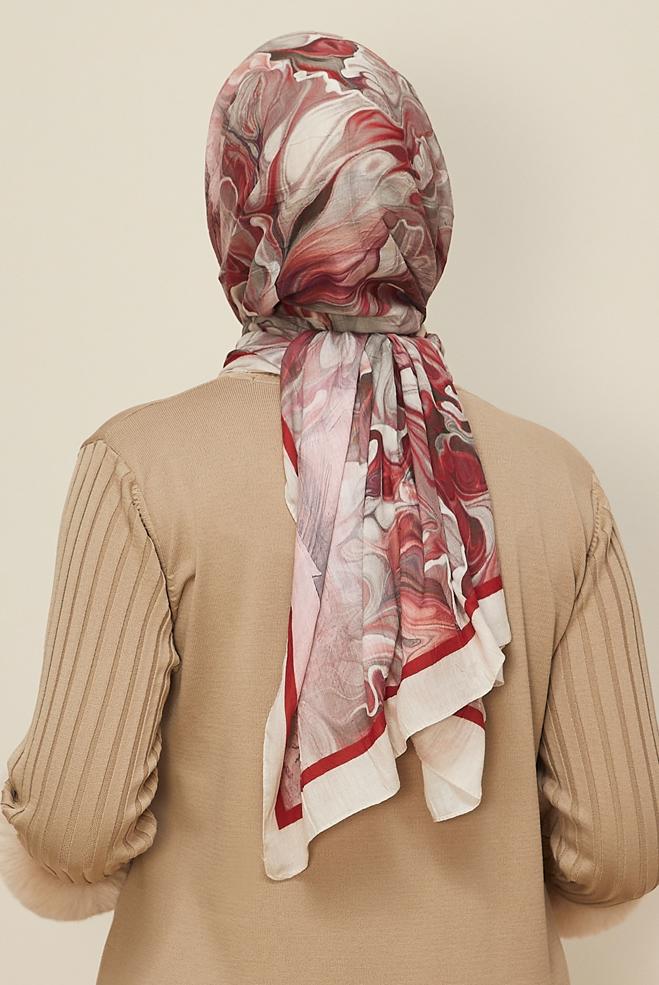 Tesettür giyim BORDO ALVİNA DESENLİ KRAŞ ŞAL 3592 - ALVİNA