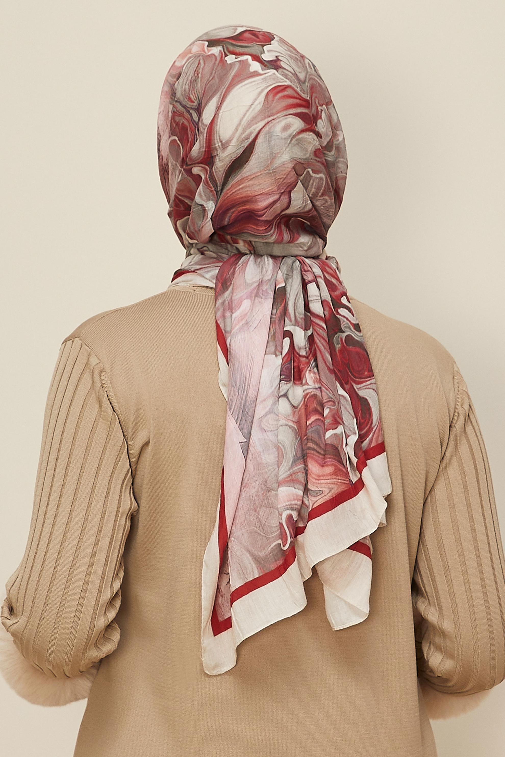 Tesettür giyim BORDO ALVİNA DESENLİ KRAŞ ŞAL 3592