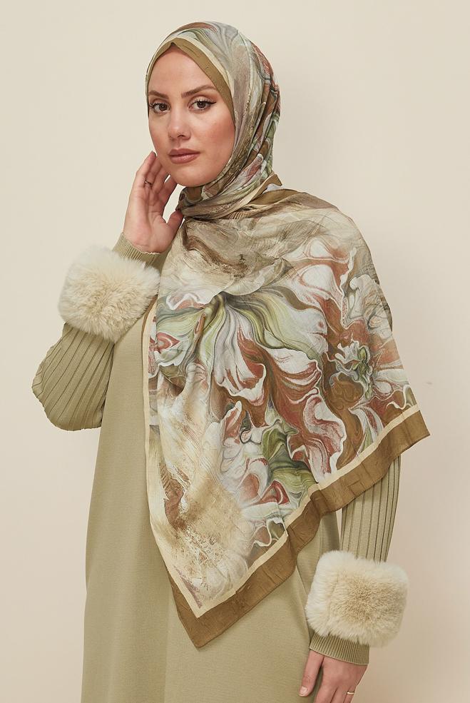 Hijab clothing BROWN ALVINA PATTERNED SHAWL 3592 - ALVİNA