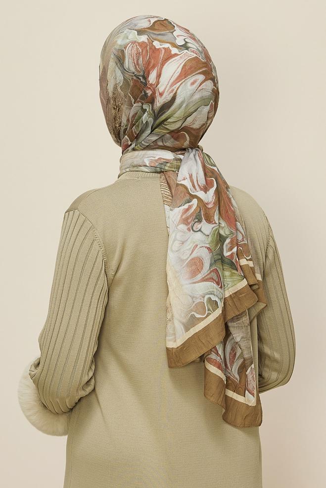 Hijab clothing BROWN ALVINA PATTERNED SHAWL 3592 - ALVİNA
