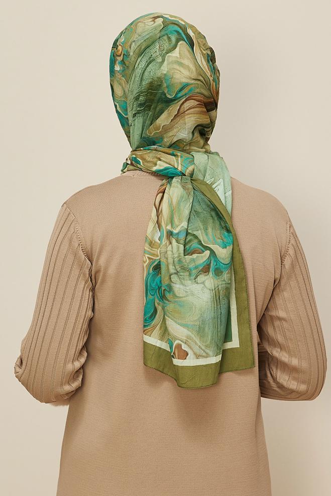 Tesettür giyim HAKİ ALVİNA DESENLİ KRAŞ ŞAL 3592 - ALVİNA