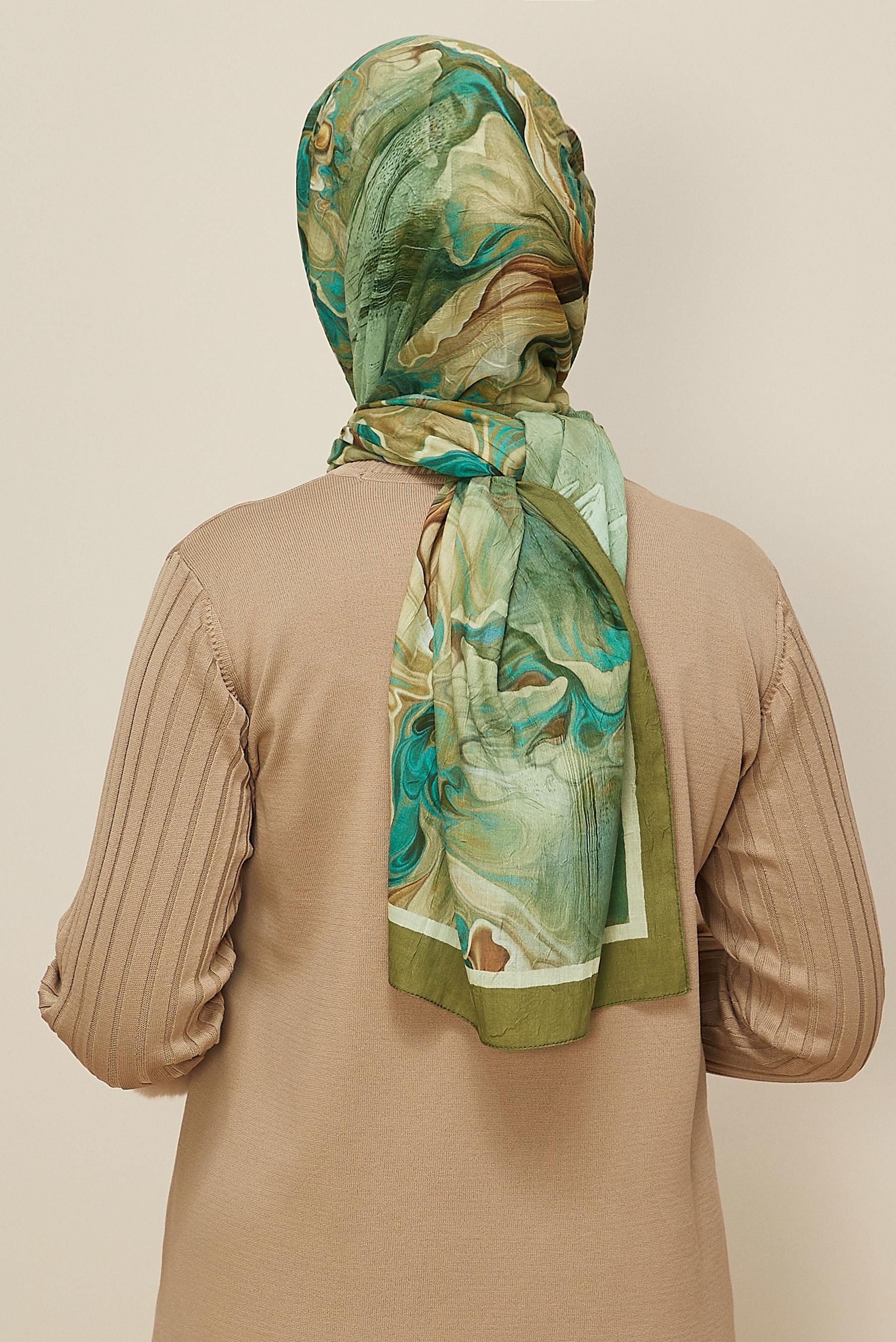 Tesettür giyim HAKİ ALVİNA DESENLİ KRAŞ ŞAL 3592