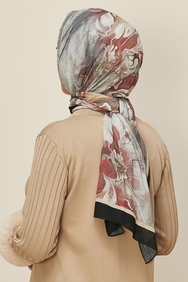 Tesettür giyim BEJ ALVİNA DESENLİ KRAŞ ŞAL 3592 - ALVİNA