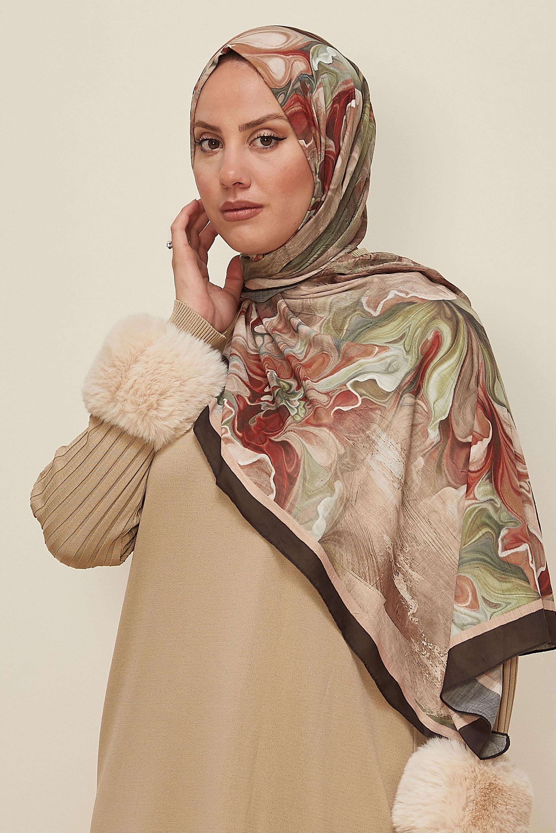 Hijab clothing BROWN ALVINA PATTERNED SHAWL 3592