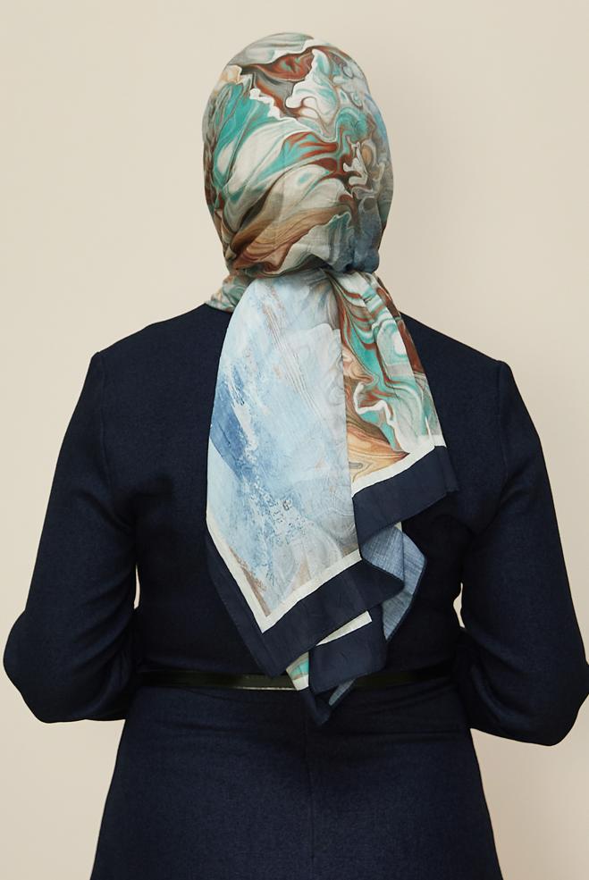 Tesettür giyim LACİVERT ALVİNA DESENLİ KRAŞ ŞAL 3592 - ALVİNA