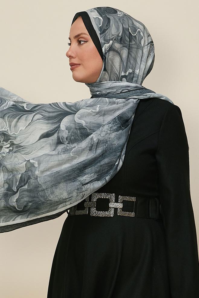 Vêtements hijab GRIS CHÂLE À MOTIFS ALVINA 3592 - ALVİNA