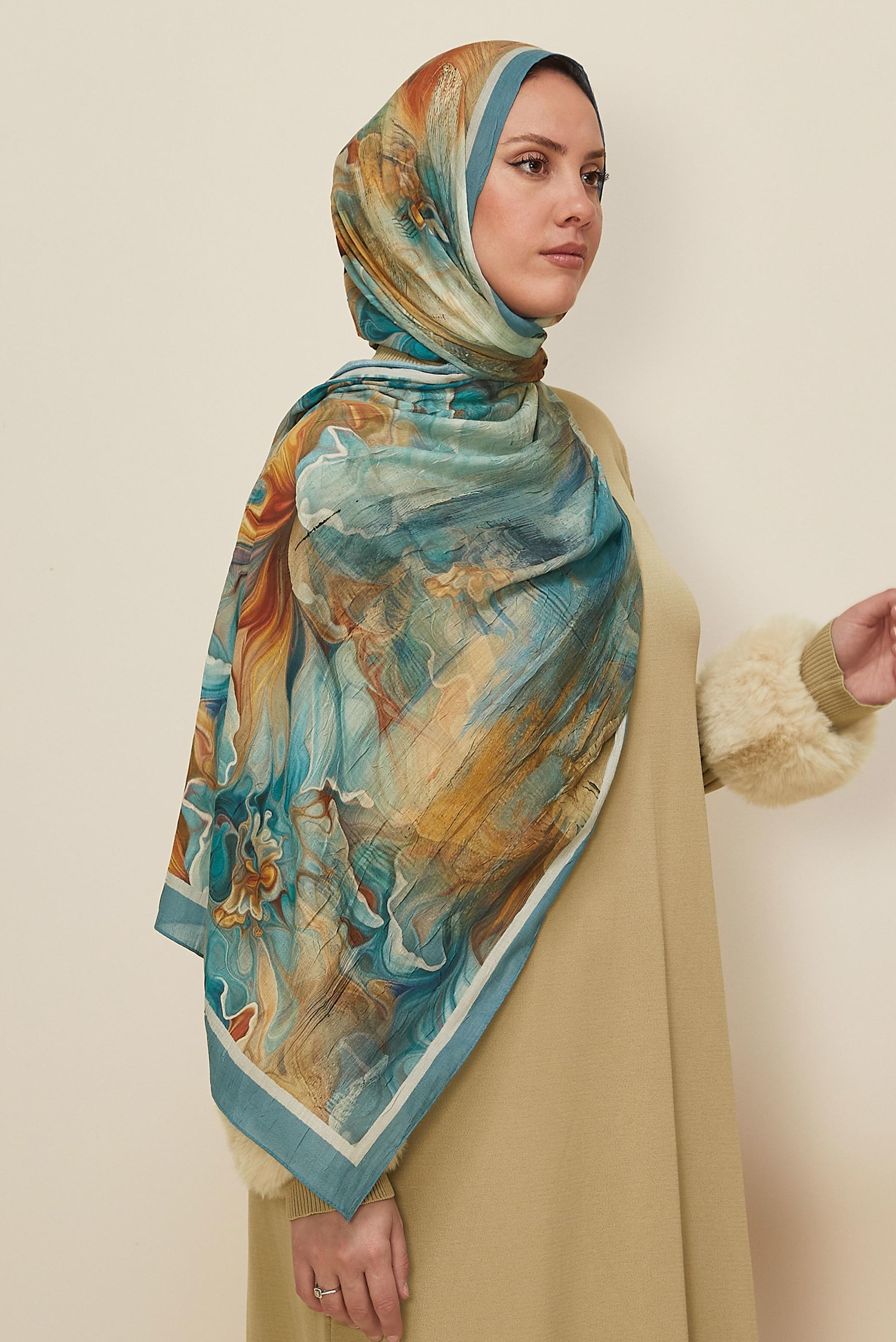 Vêtements hijab BLEU MARINE CHÂLE À MOTIFS ALVINA 3592