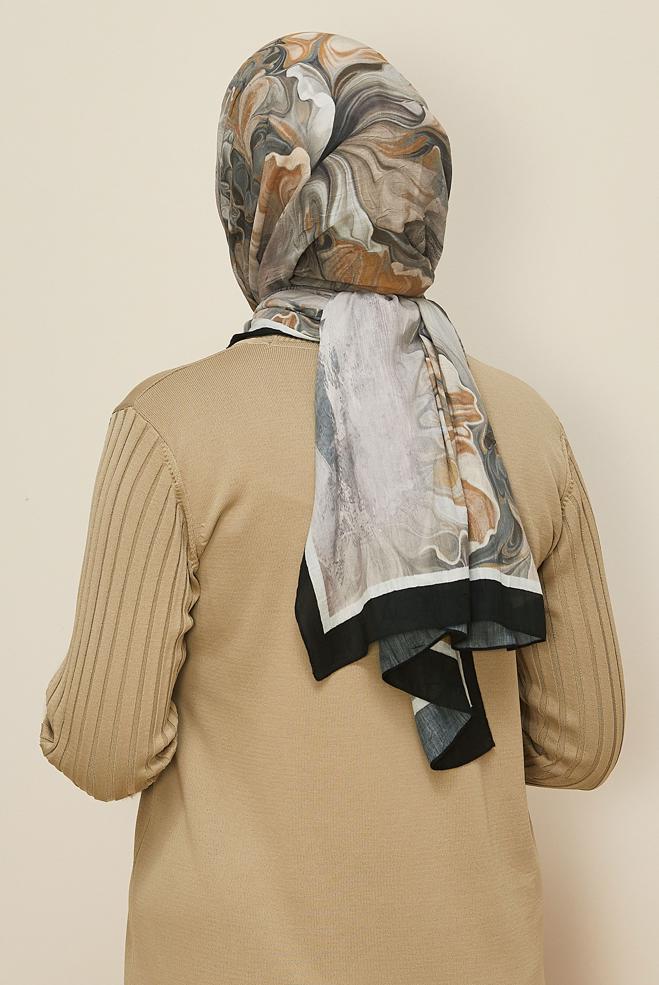 Tesettür giyim BEJ ALVİNA DESENLİ KRAŞ ŞAL 3592 - ALVİNA