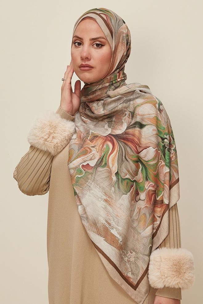 Vêtements hijab POUDRE CHÂLE À MOTIFS ALVINA 3592 - ALVİNA
