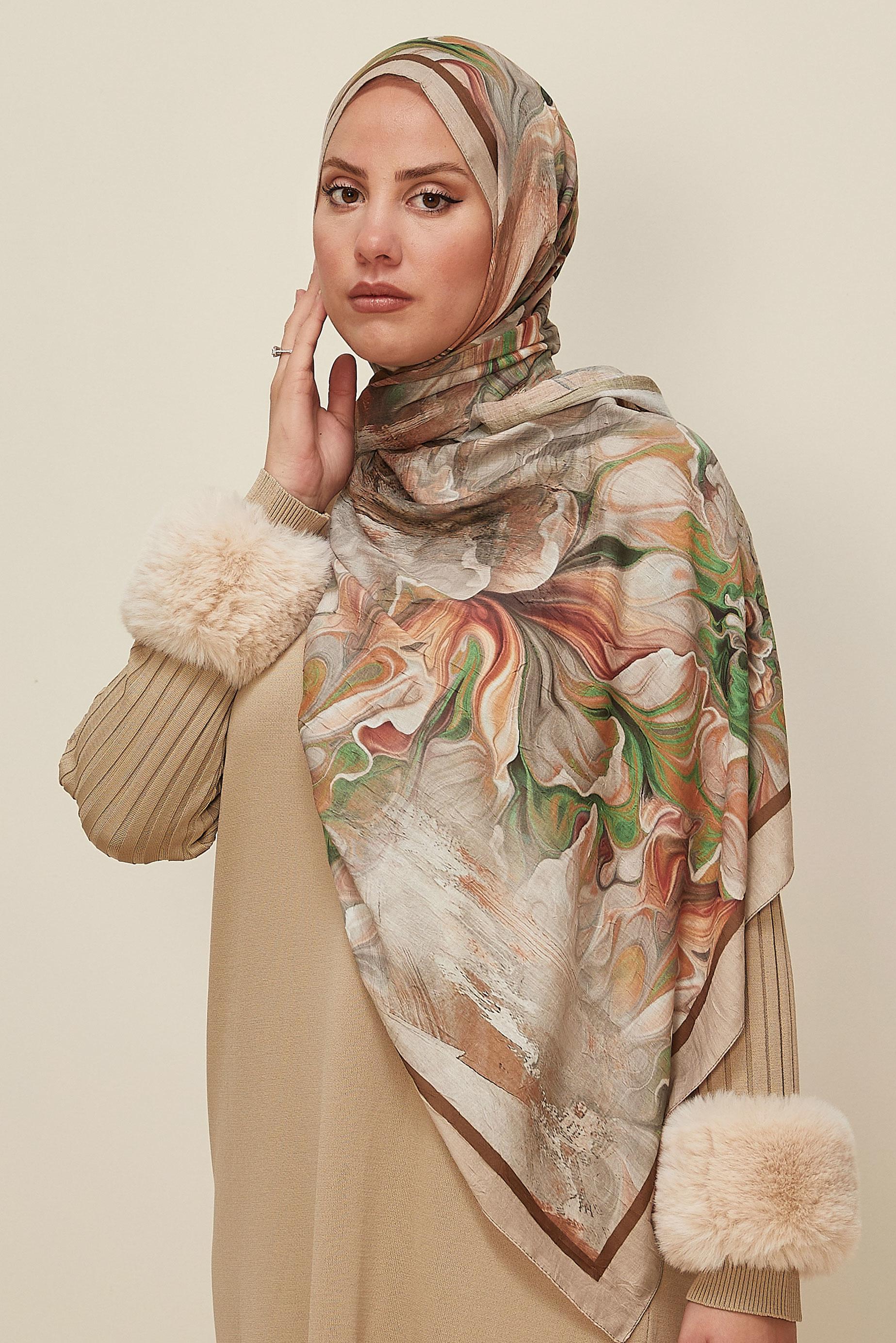 Vêtements hijab POUDRE CHÂLE À MOTIFS ALVINA 3592