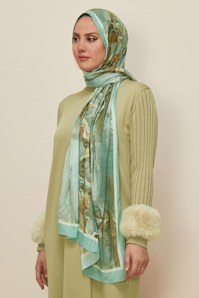 Vêtements hijab BLEU CHÂLE À MOTIFS ALVINA 3592 - ALVİNA