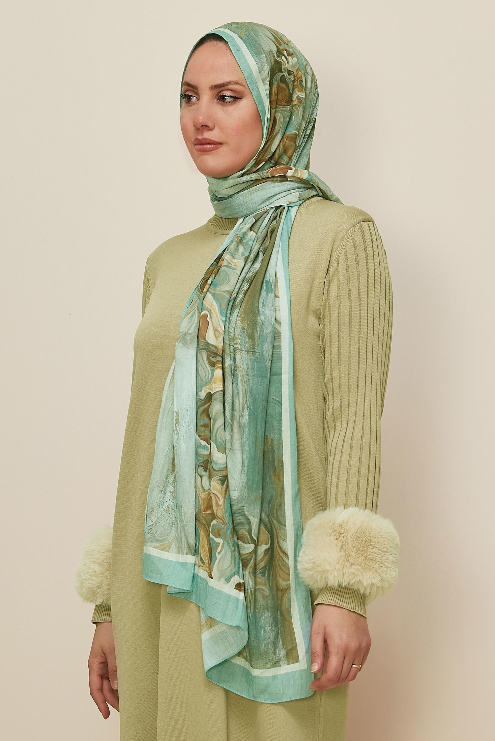 Vêtements hijab BLEU CHÂLE À MOTIFS ALVINA 3592