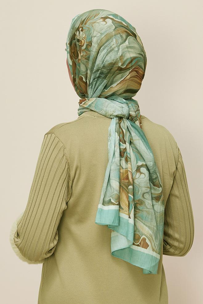 Vêtements hijab BLEU CHÂLE À MOTIFS ALVINA 3592 - ALVİNA