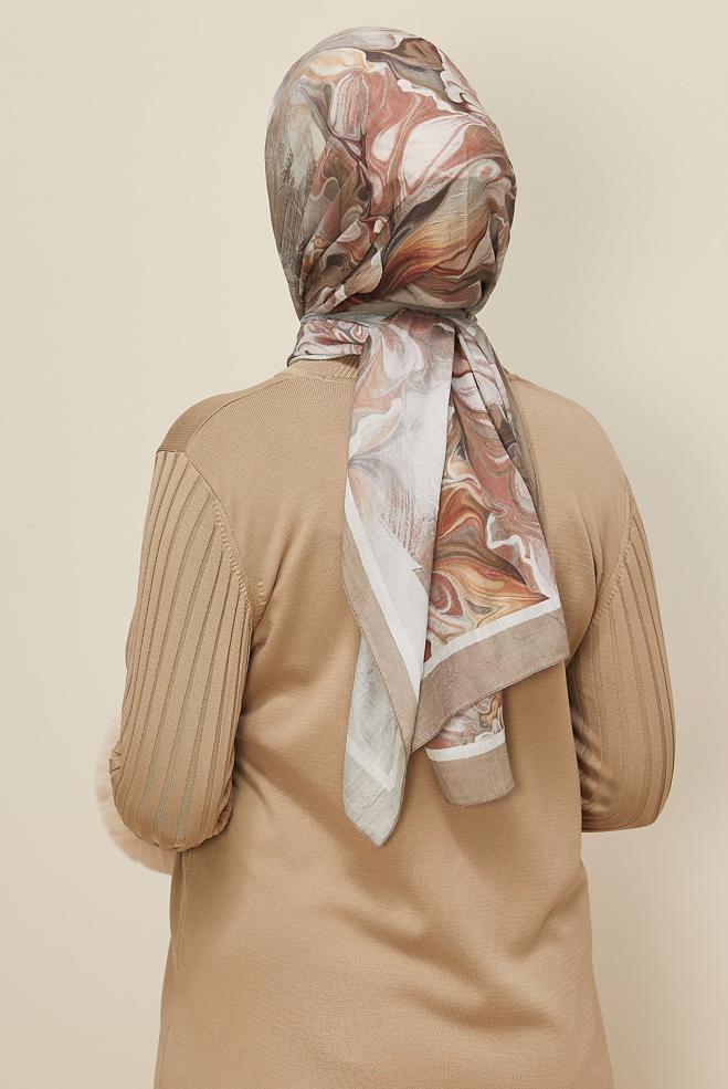 Hijab clothing BROWN ALVINA PATTERNED SHAWL 3592 - ALVİNA