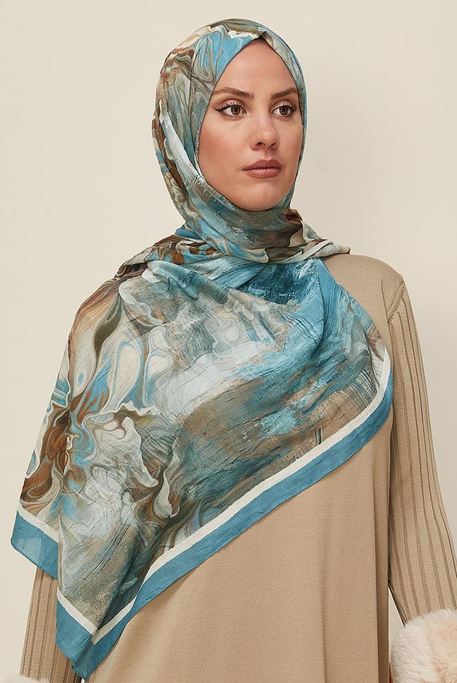 Vêtements hijab BLEU CHÂLE À MOTIFS ALVINA 3592 - ALVİNA