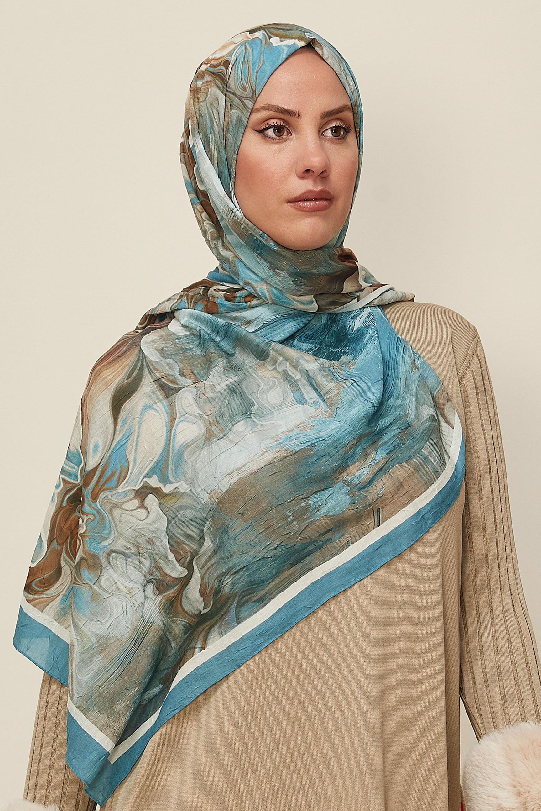 Vêtements hijab BLEU CHÂLE À MOTIFS ALVINA 3592