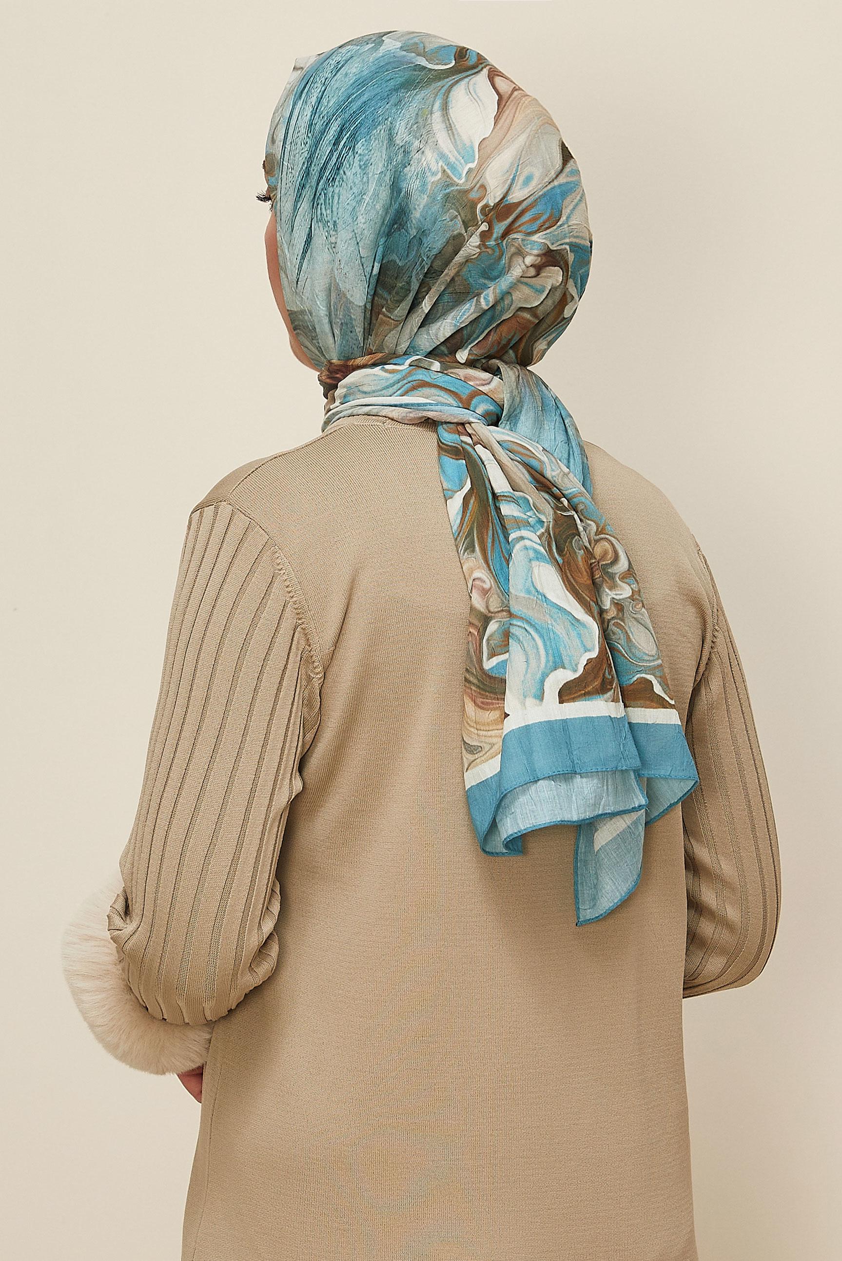 Vêtements hijab BLEU CHÂLE À MOTIFS ALVINA 3592