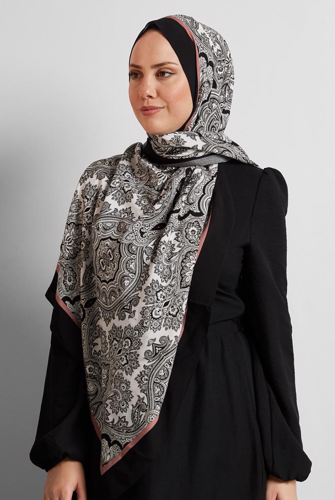 Tesettür giyim SİYAH ALVİNA ETNİK DESENLİ ŞAL 4460 - ALVİNA