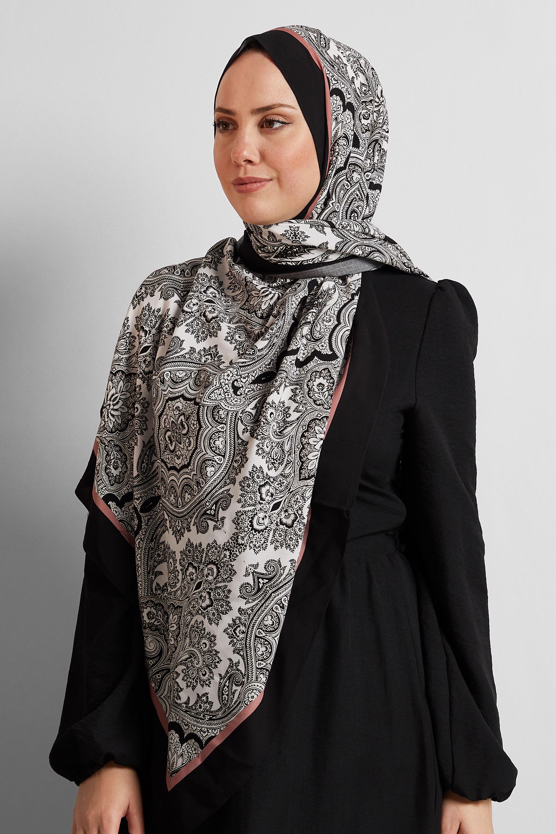 Tesettür giyim SİYAH ALVİNA ETNİK DESENLİ ŞAL 4460