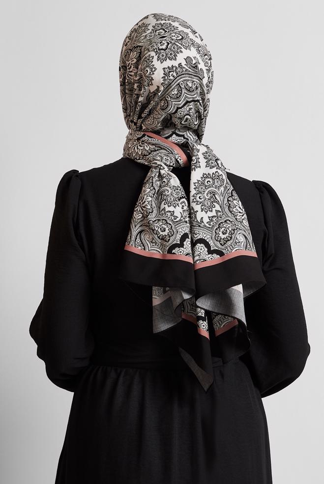 Tesettür giyim SİYAH ALVİNA ETNİK DESENLİ ŞAL 4460 - ALVİNA
