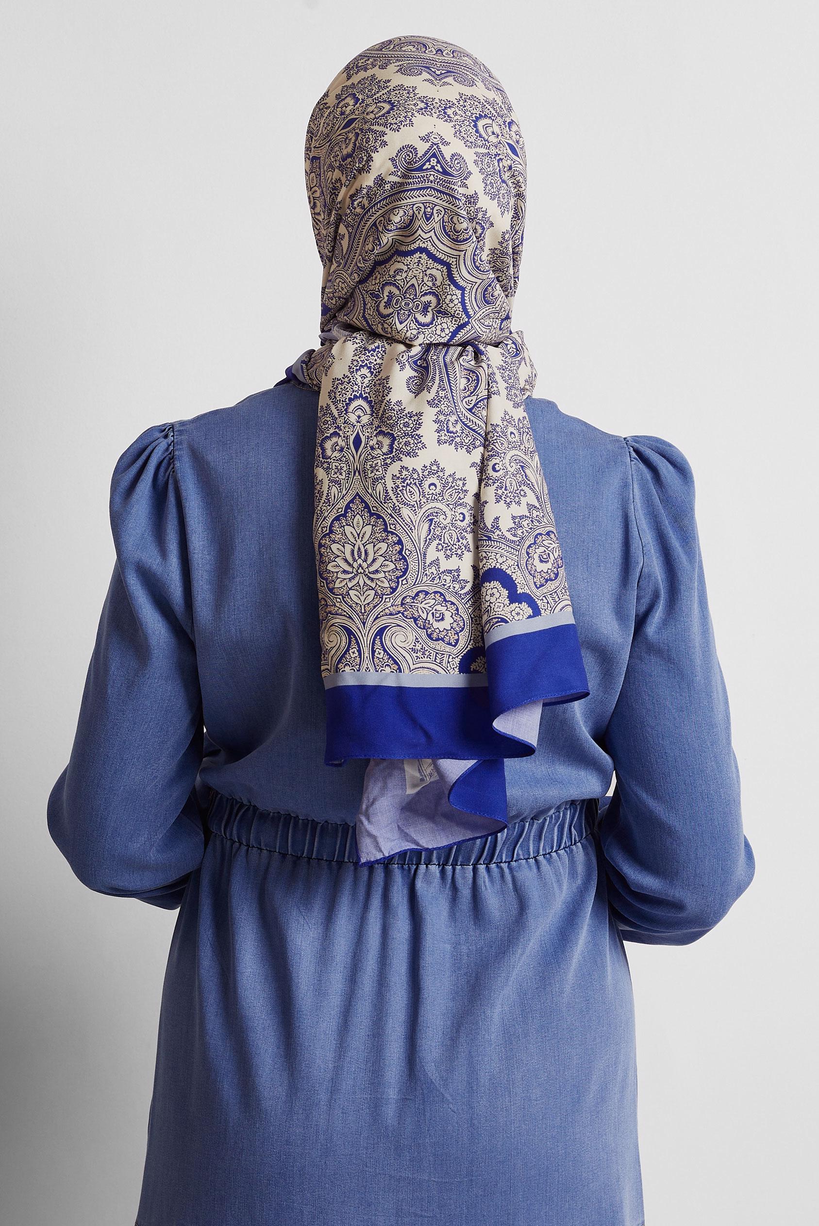 Tesettür giyim LACİVERT ALVİNA ETNİK DESENLİ ŞAL 4460