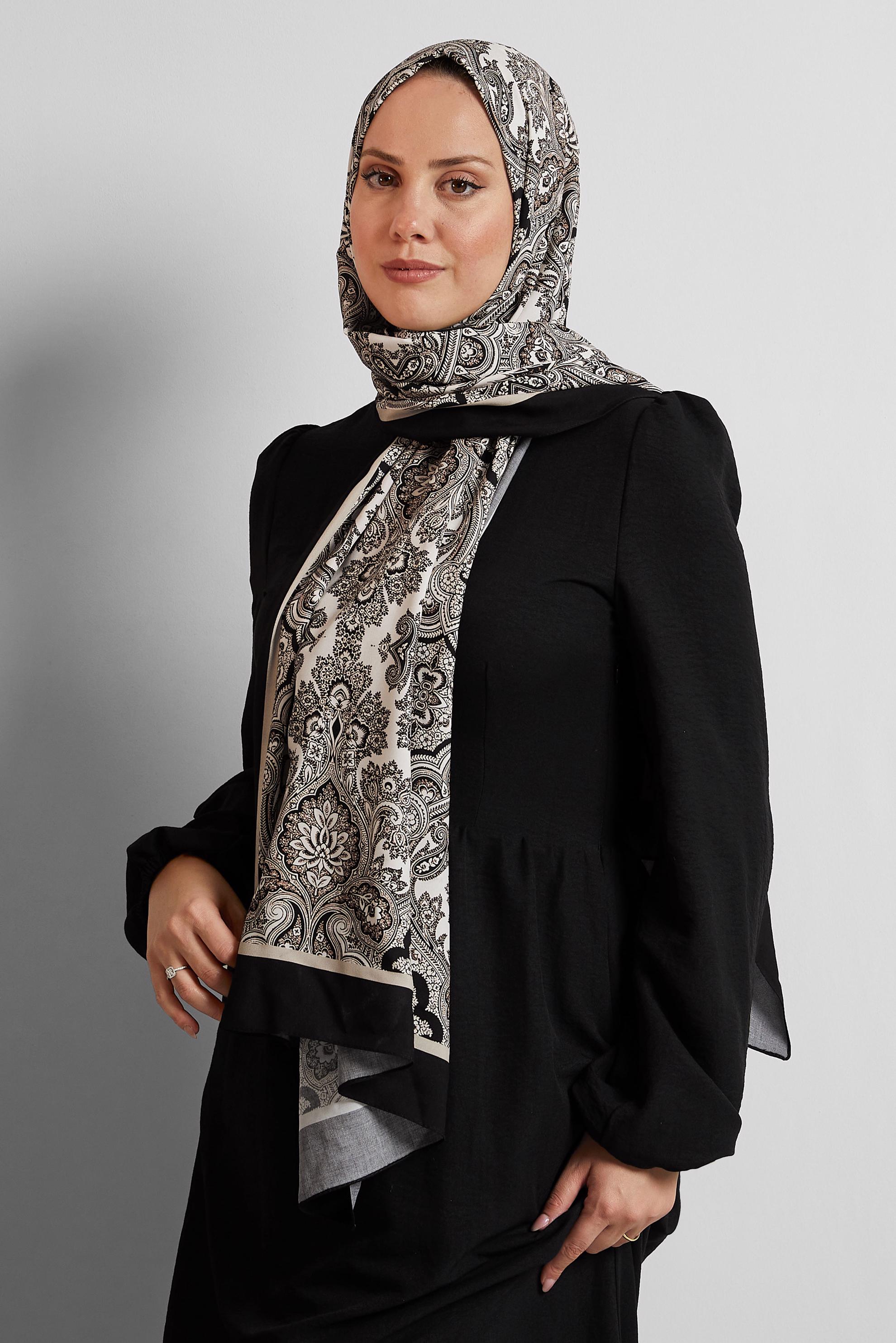 Tesettür giyim SİYAH ALVİNA ETNİK DESENLİ ŞAL 4460