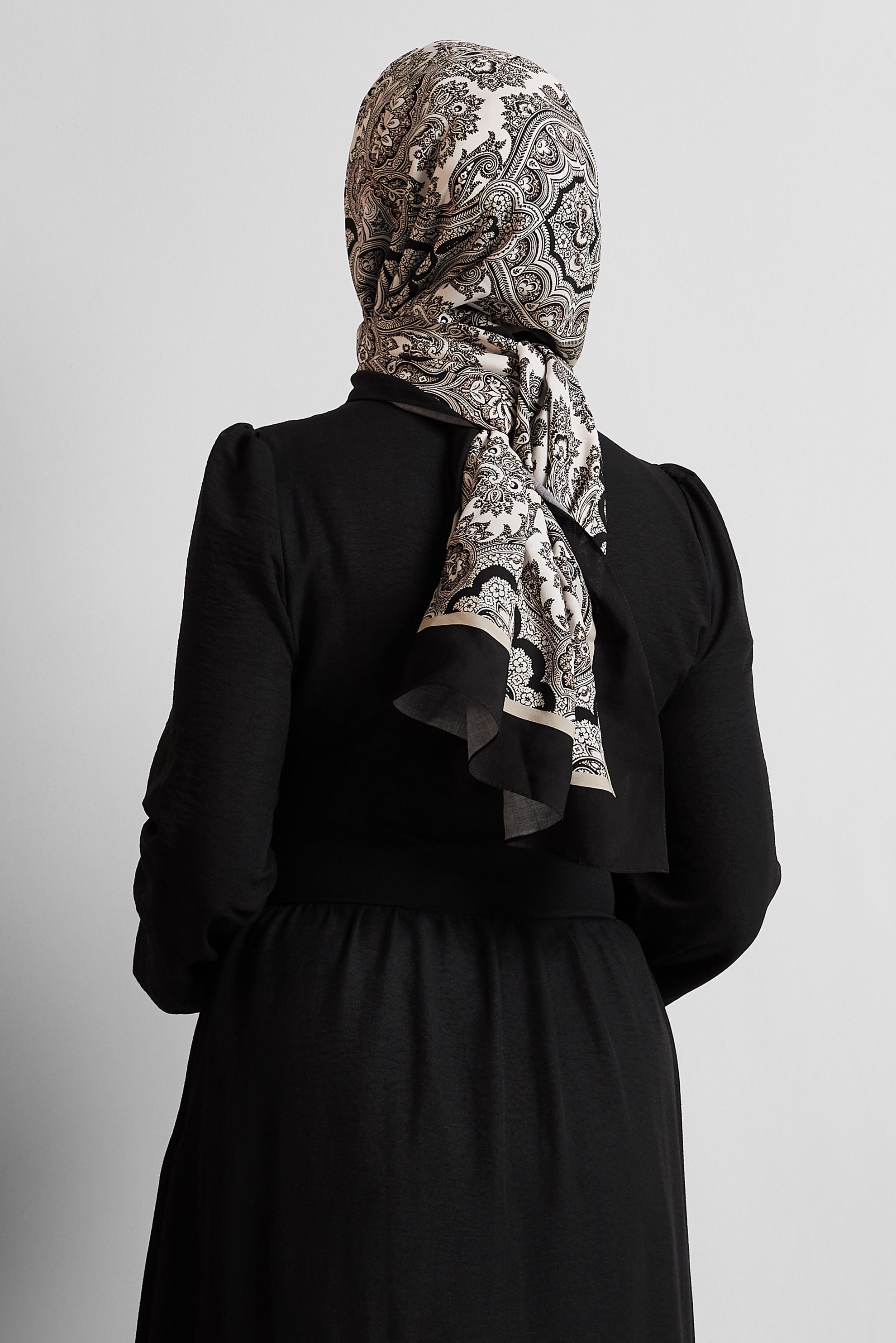 Tesettür giyim SİYAH ALVİNA ETNİK DESENLİ ŞAL 4460