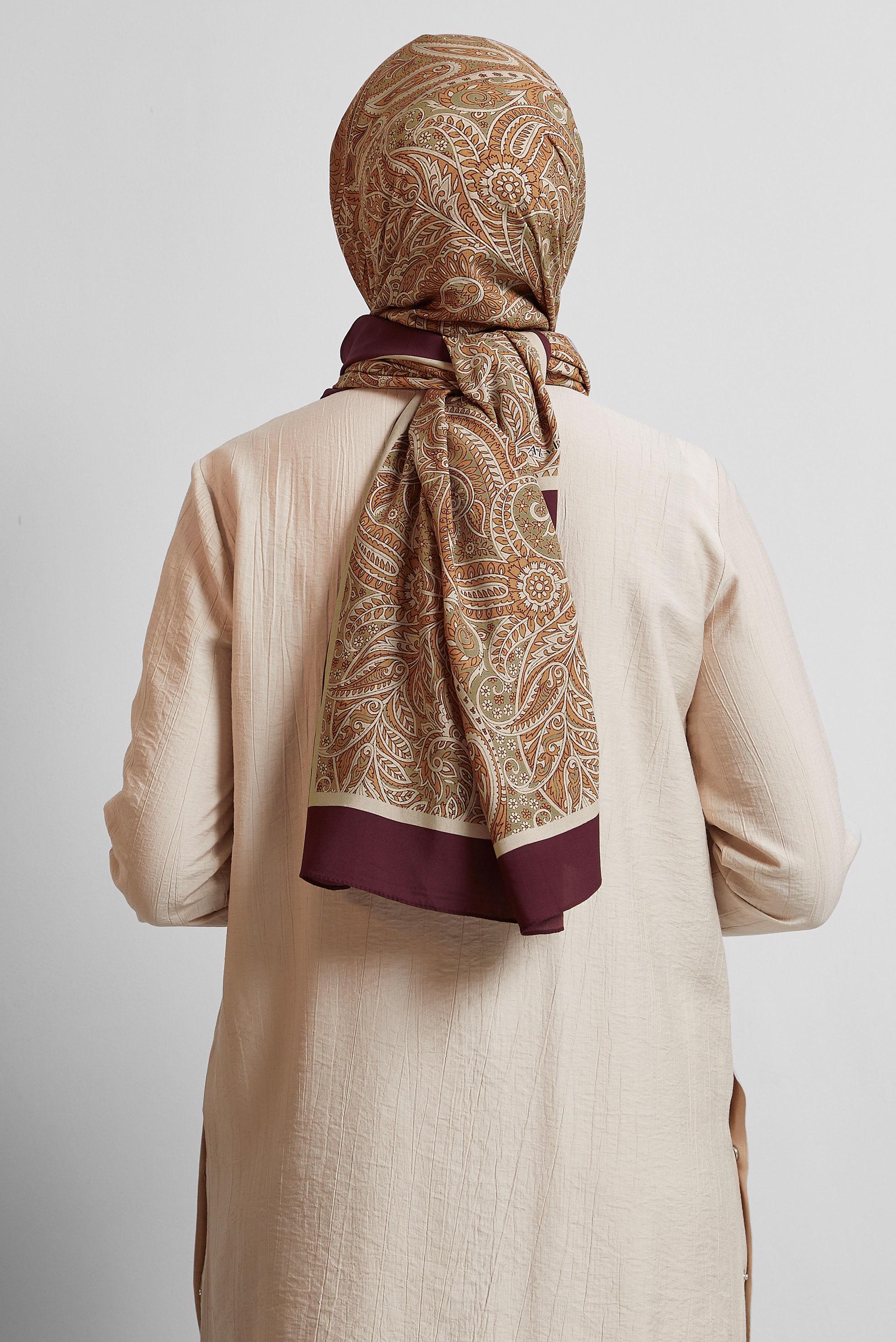 Tesettür giyim KAHVE ALVİNA ETNİK DESENLİ ŞAL 4472