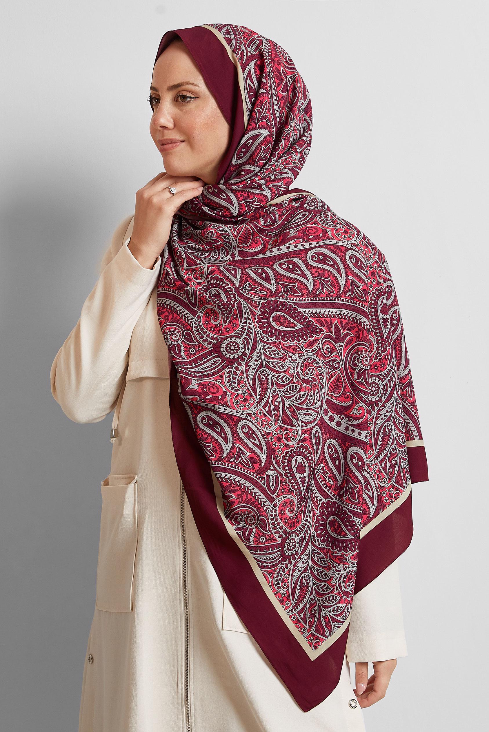 Tesettür giyim FUŞYA ALVİNA ETNİK DESENLİ ŞAL 4472