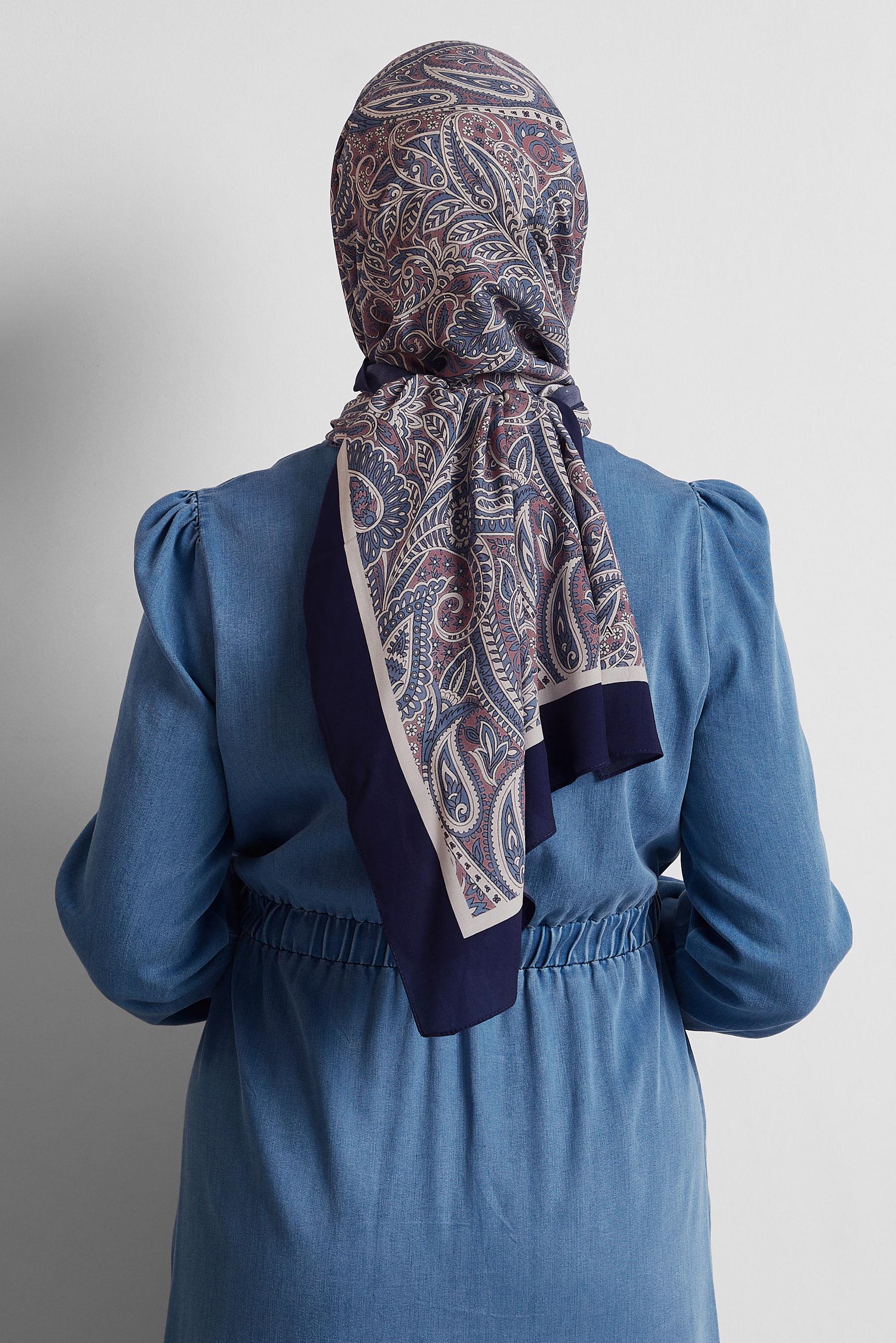 Tesettür giyim LACİVERT ALVİNA ETNİK DESENLİ ŞAL 4472