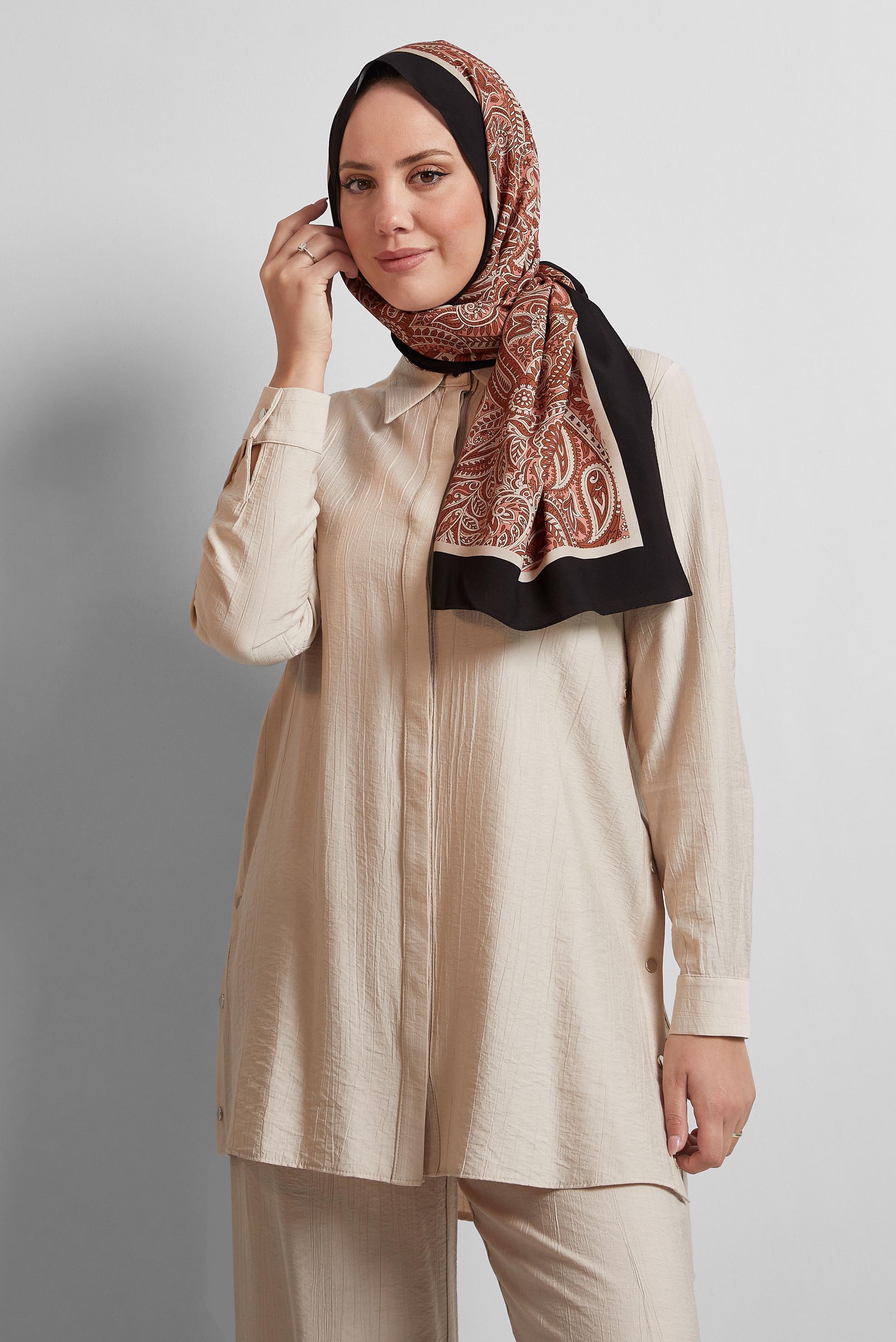 Tesettür giyim TABA ALVİNA ETNİK DESENLİ ŞAL 4472