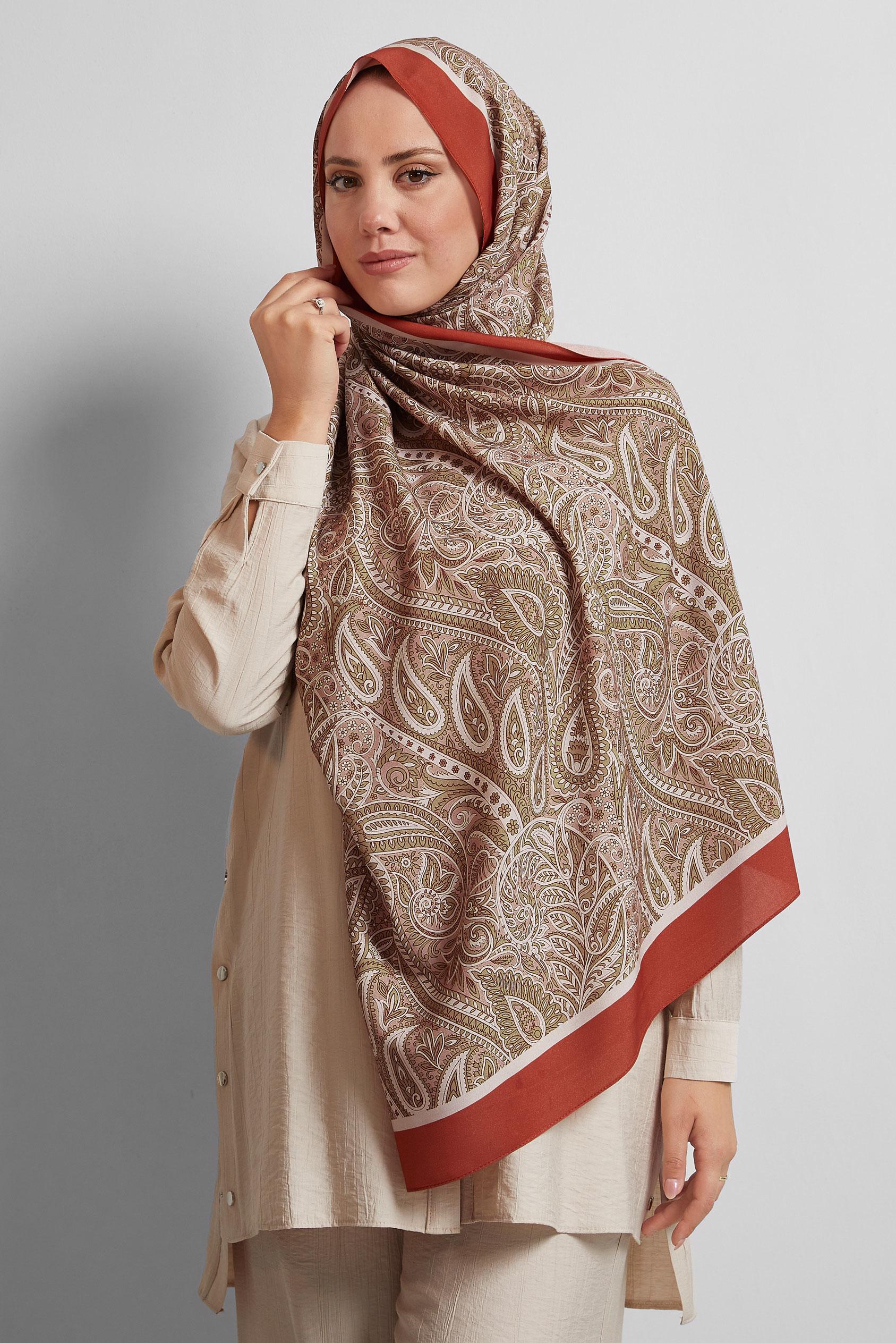 Tesettür giyim PUDRA ALVİNA ETNİK DESENLİ ŞAL 4472