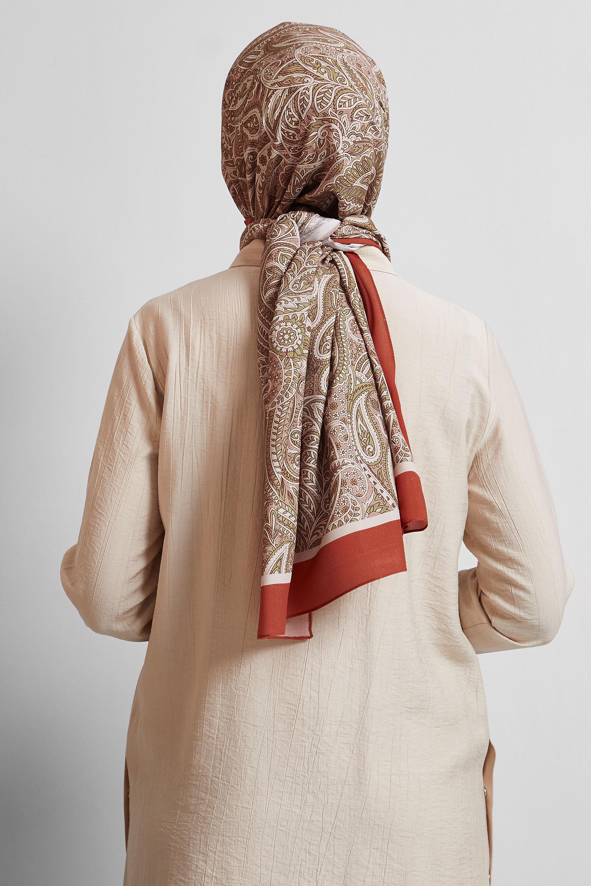 Tesettür giyim PUDRA ALVİNA ETNİK DESENLİ ŞAL 4472