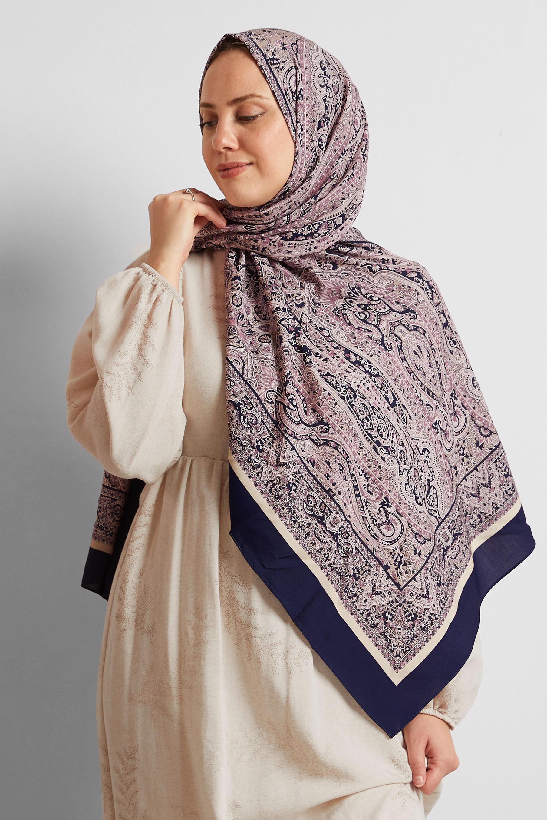 Tesettür giyim MOR ALVİNA ETNİK DESENLİ ŞAL 4479